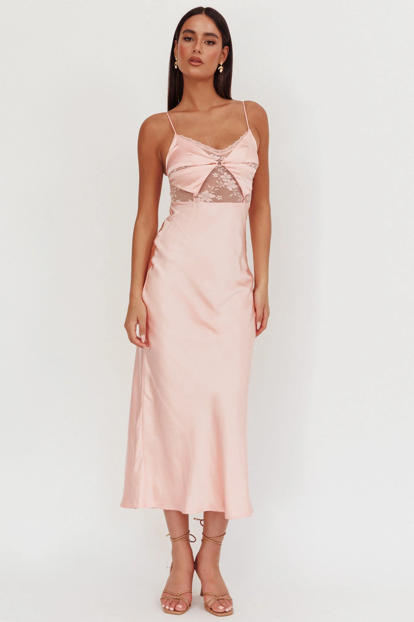 Impressions Lace Bodice Maxi Dress Peach