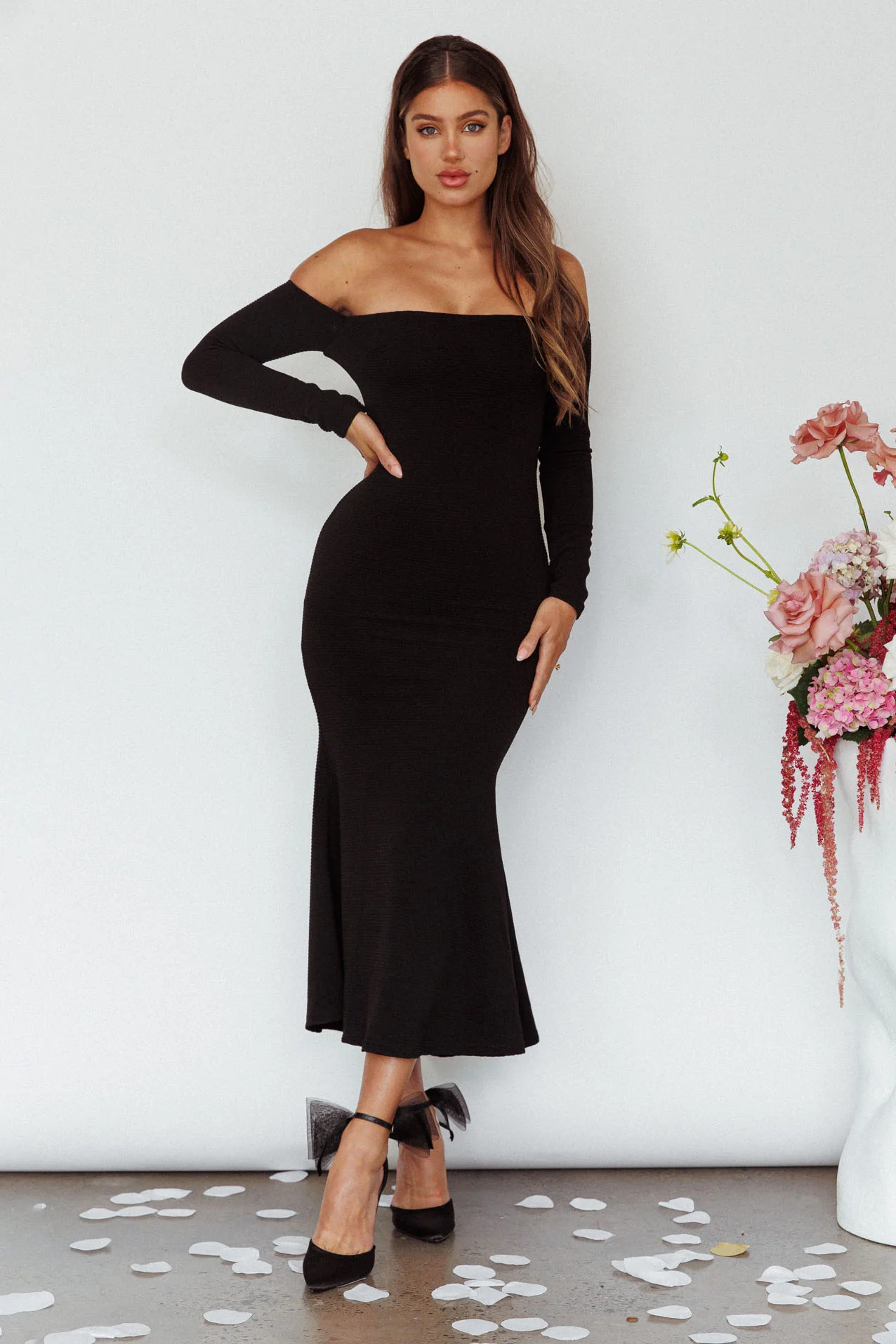 Speakeasy Off-Shoulder Maxi Dress Black