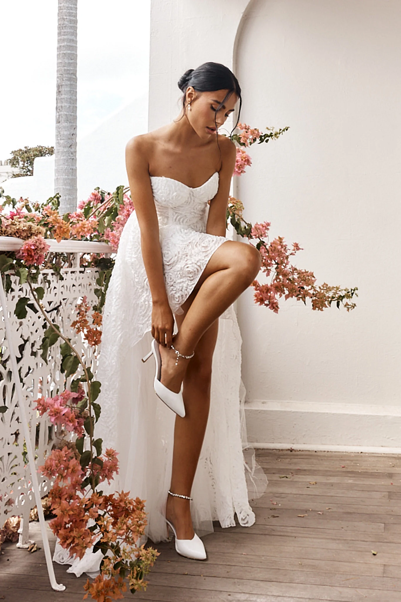 Jeannie High-Low Embellished Mini Dress White