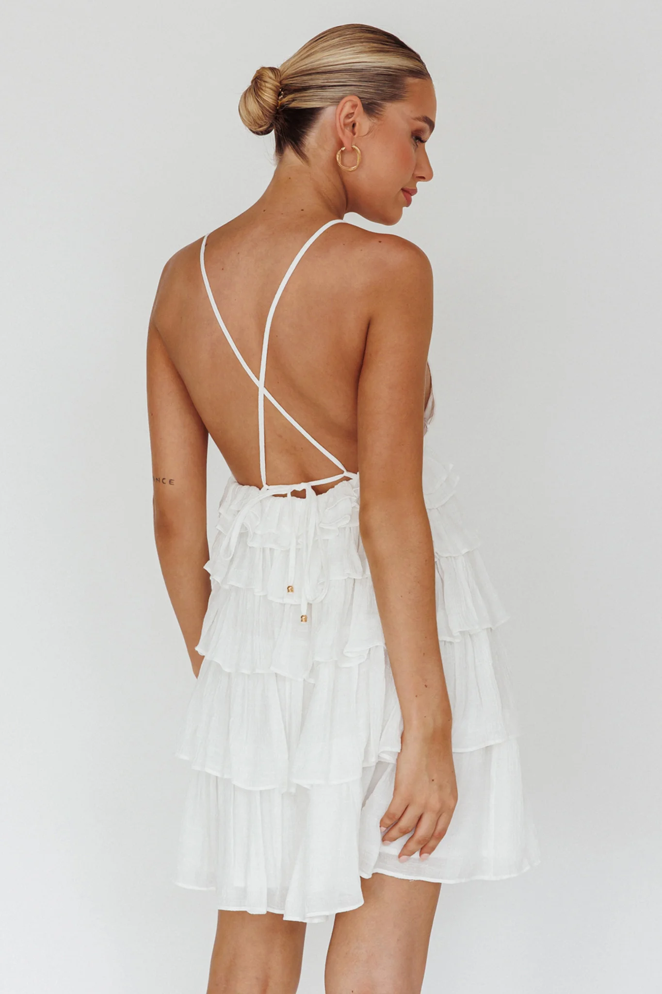 Dellia Tiered Ruffle Mini Dress Off White