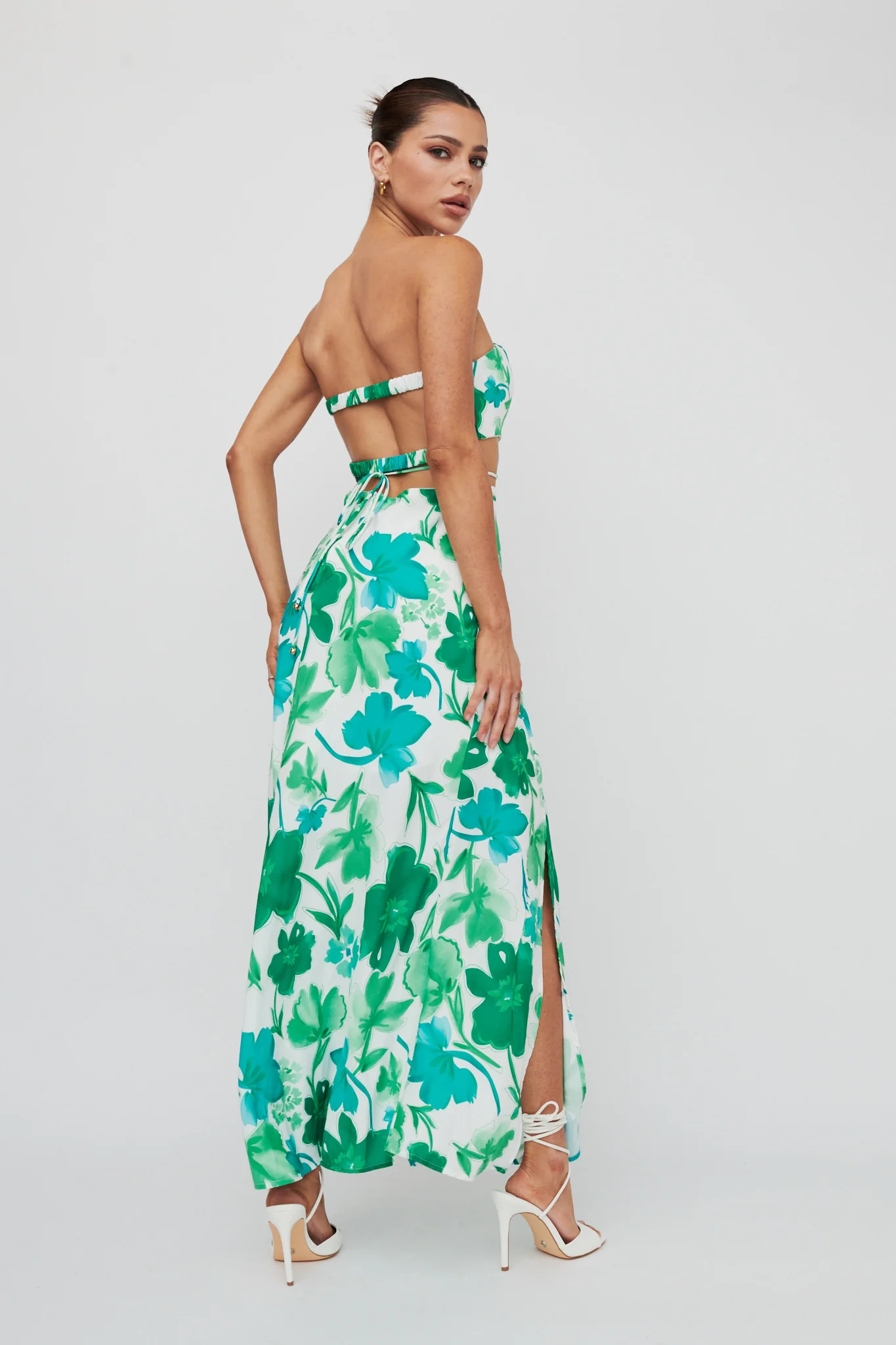 Tuscan Summers Strapless Cut-Out Midi Dress Green