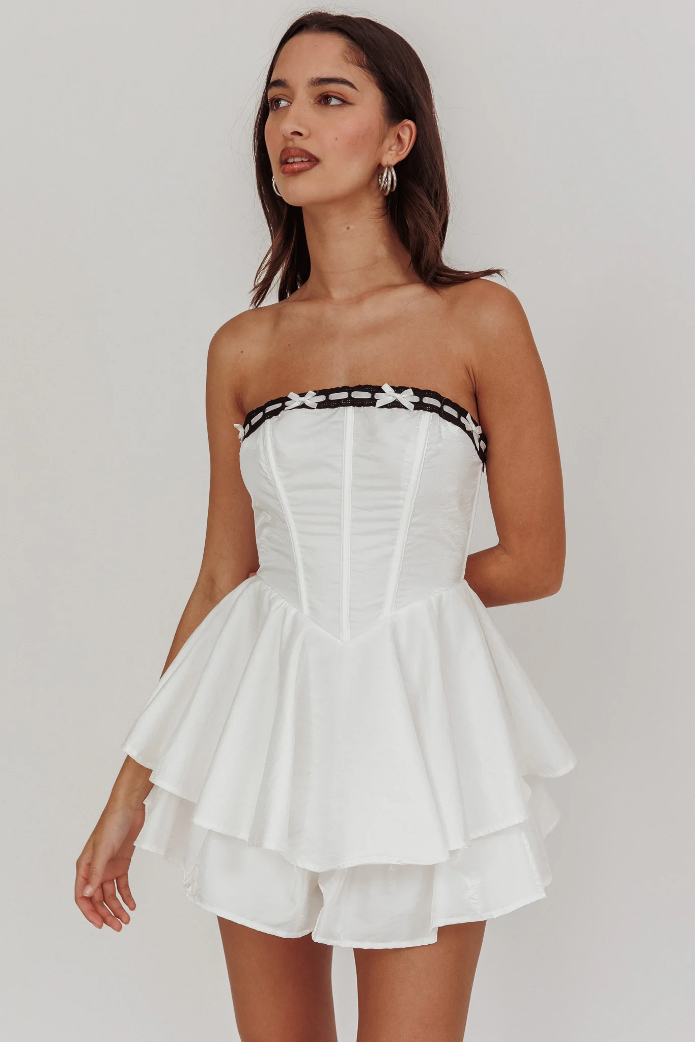 Paris Muse Ribbon Neckline Romper White