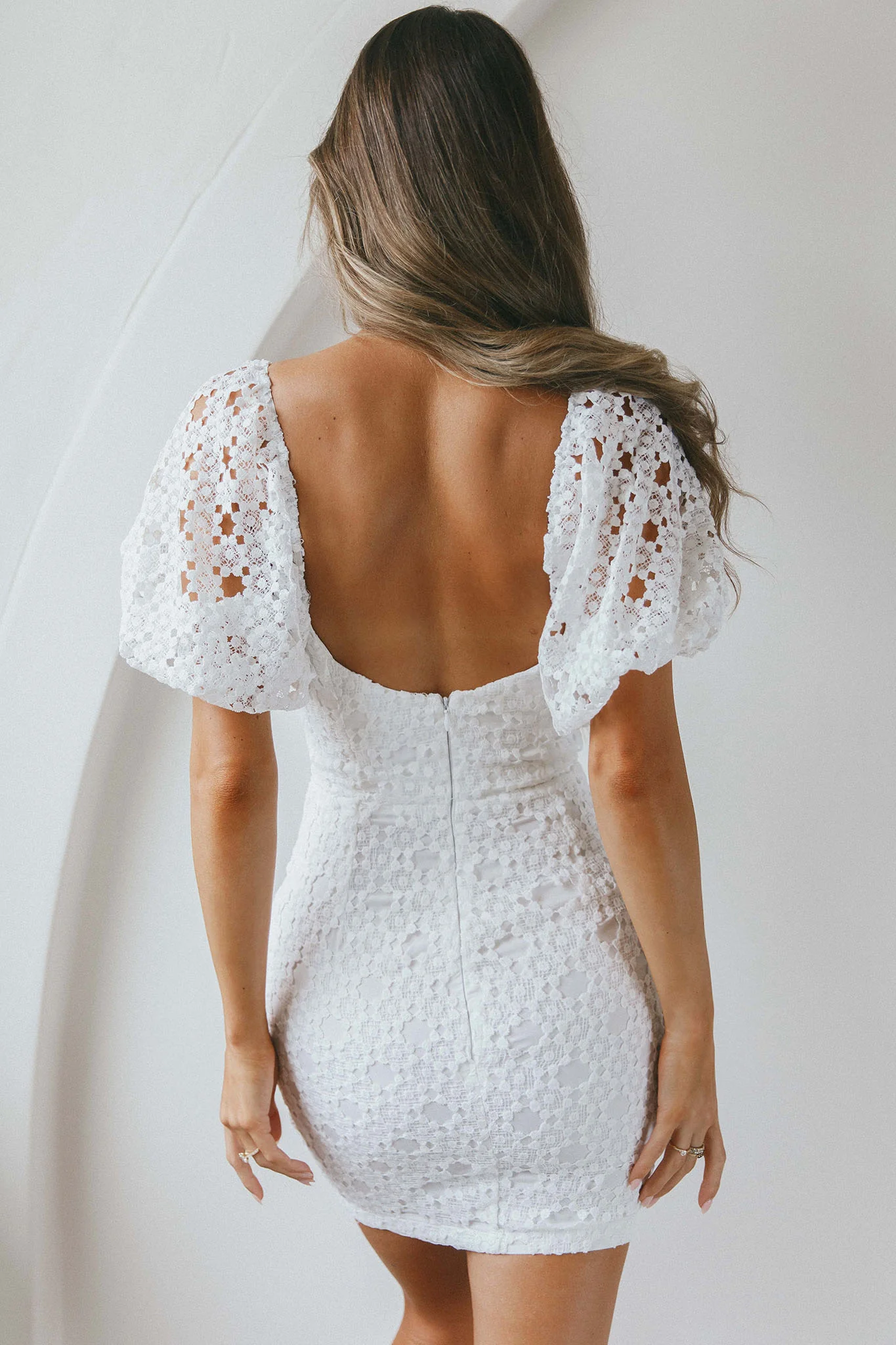 Catch Feelings Sweetheart Neckline Crochet Lace Overlay Dress White