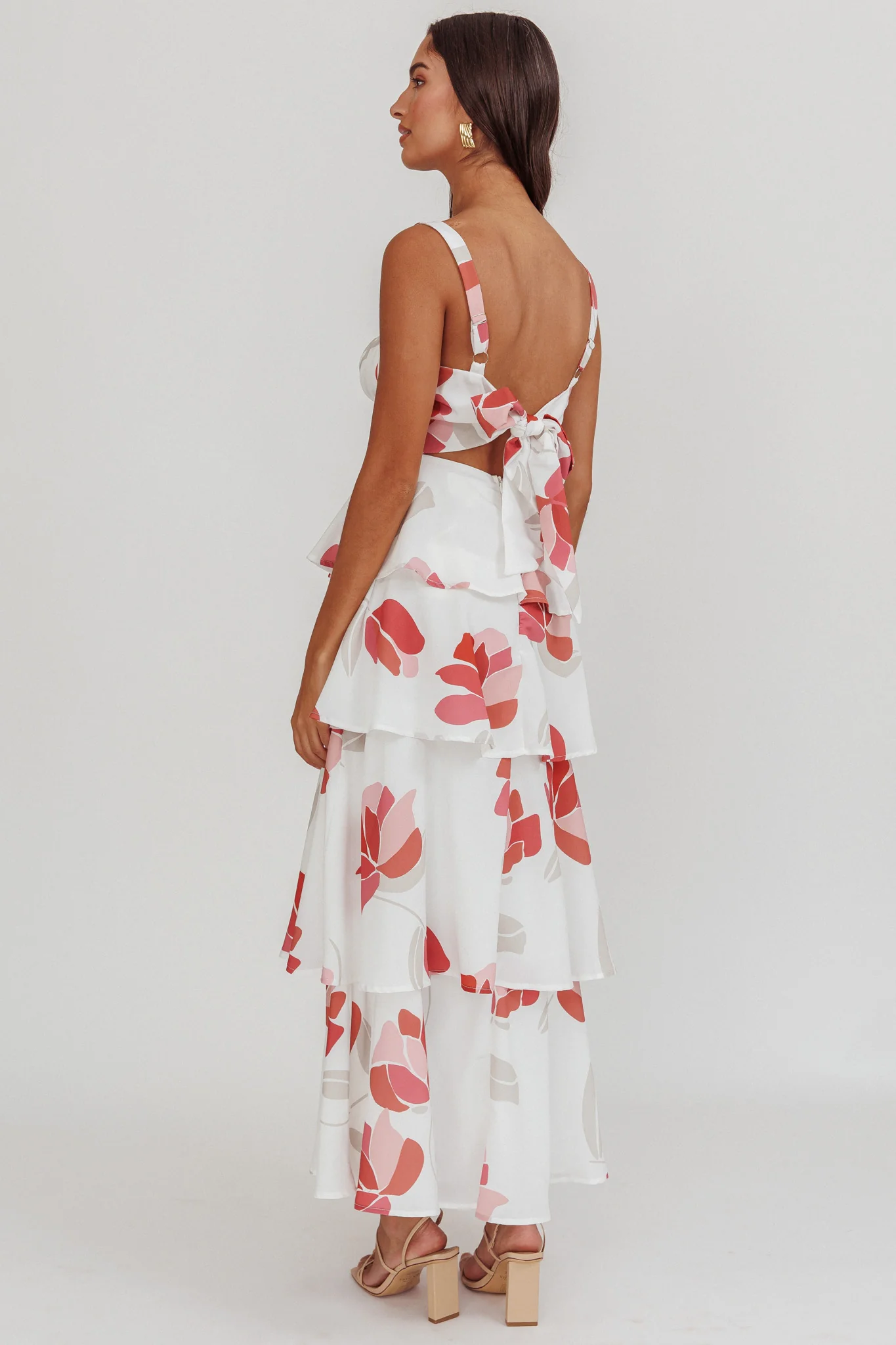 Provence Bloom Tiered Floral Maxi Dress Rose