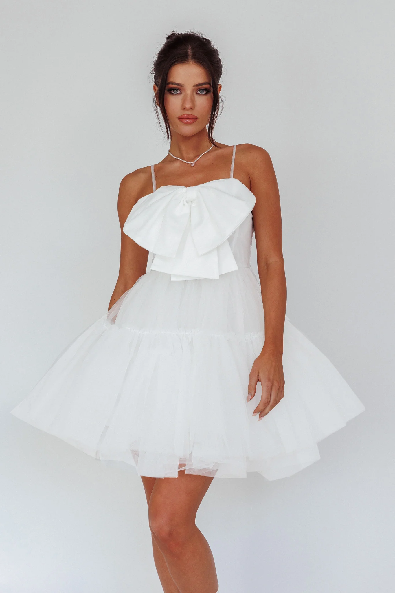 True Wish Bow Tulle Mini Dress White
