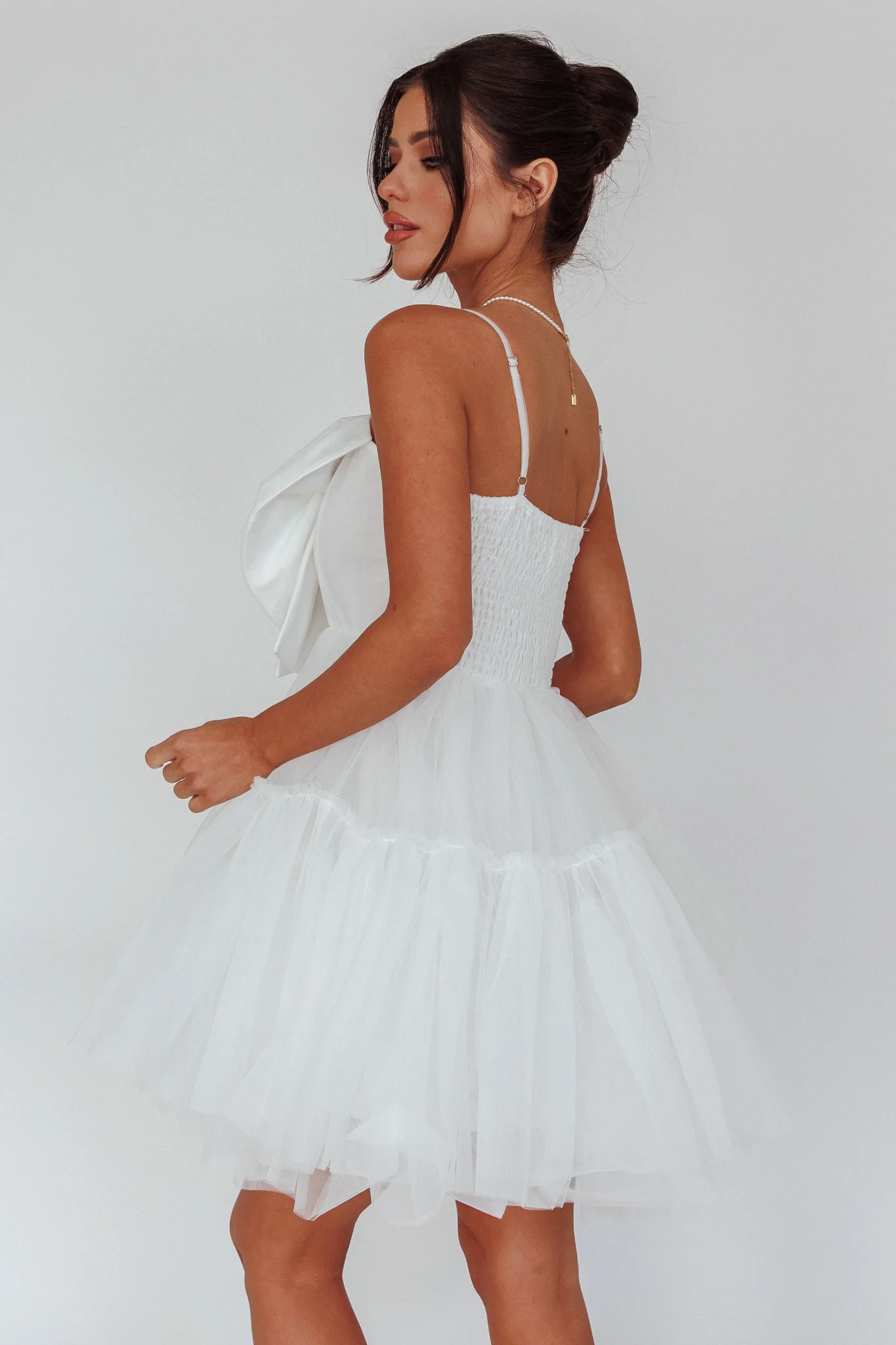 True Wish Bow Tulle Mini Dress White