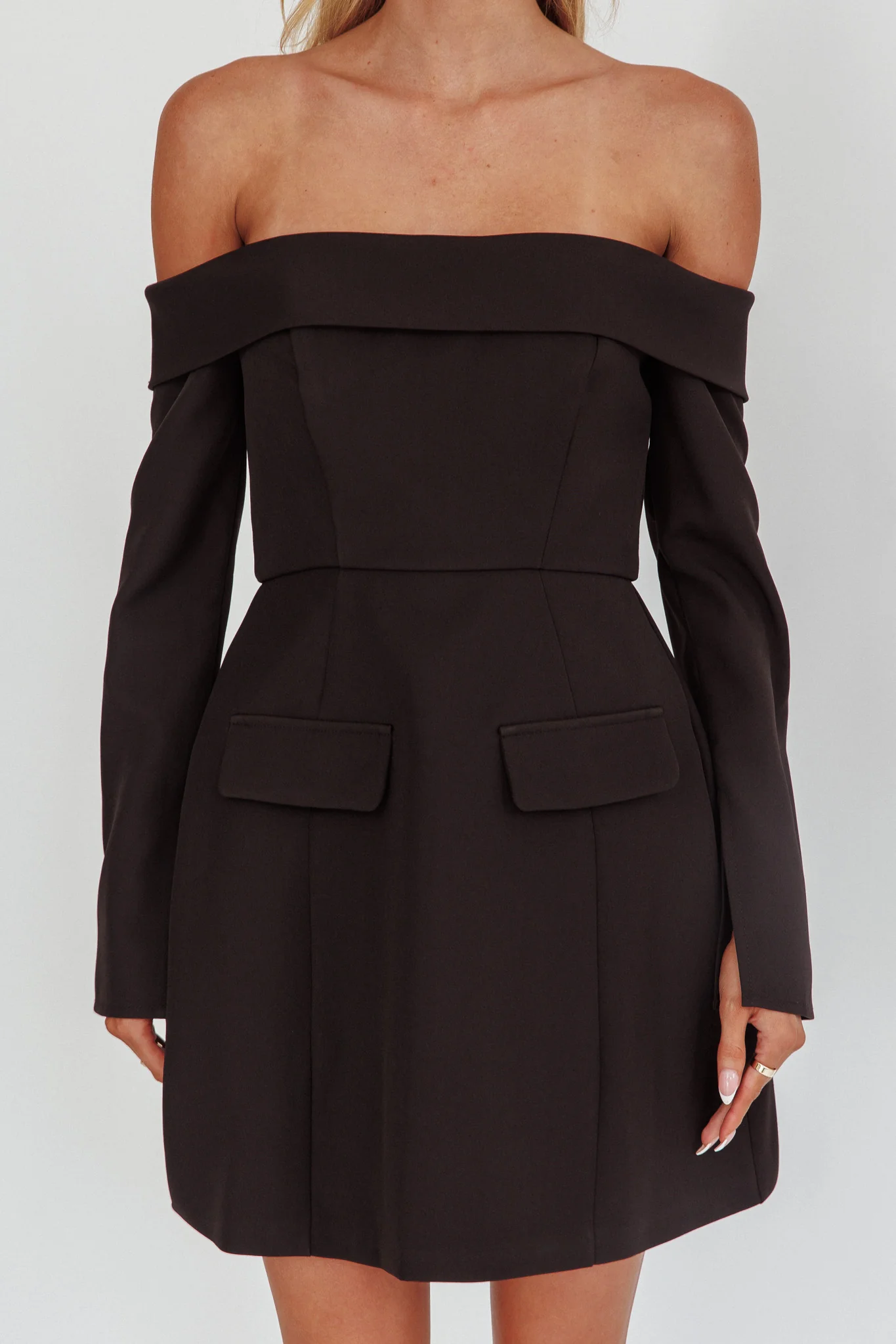 Laviniah Foldover Long Sleeve Mini Dress Black