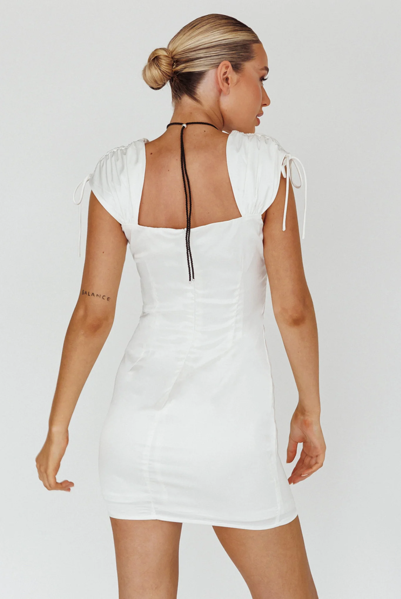 Yris String Tie Detail Mini Dress Off White