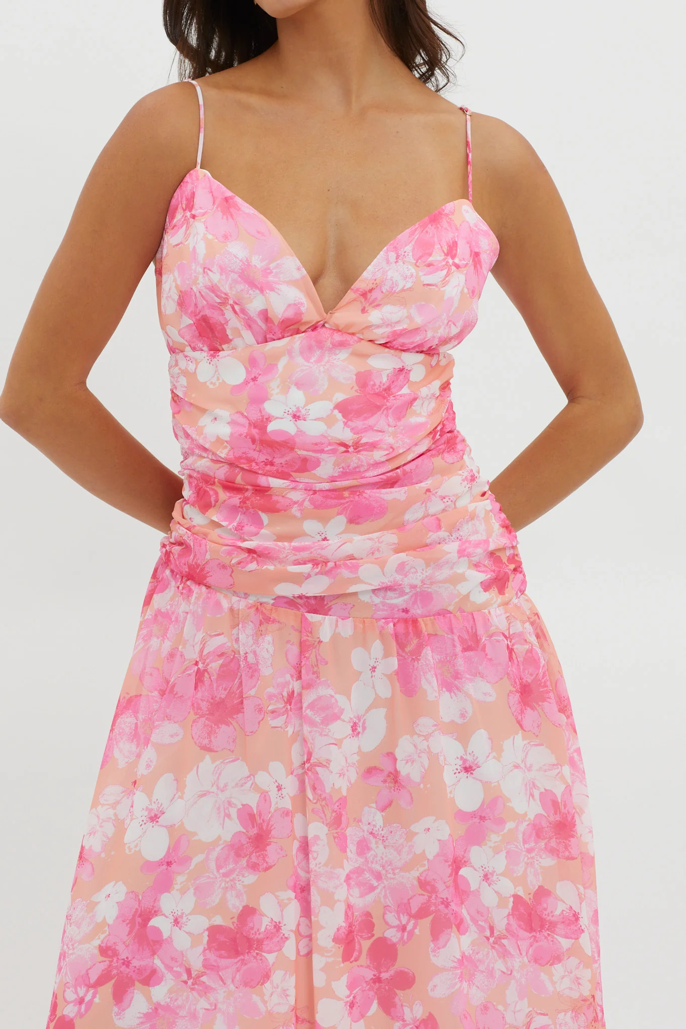 So Blessed Ruched Waist Maxi Dress Pink