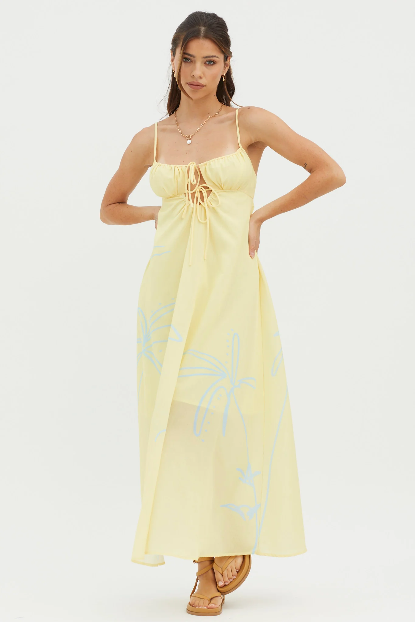 Yuki Tied Bust Midi Dress Yellow
