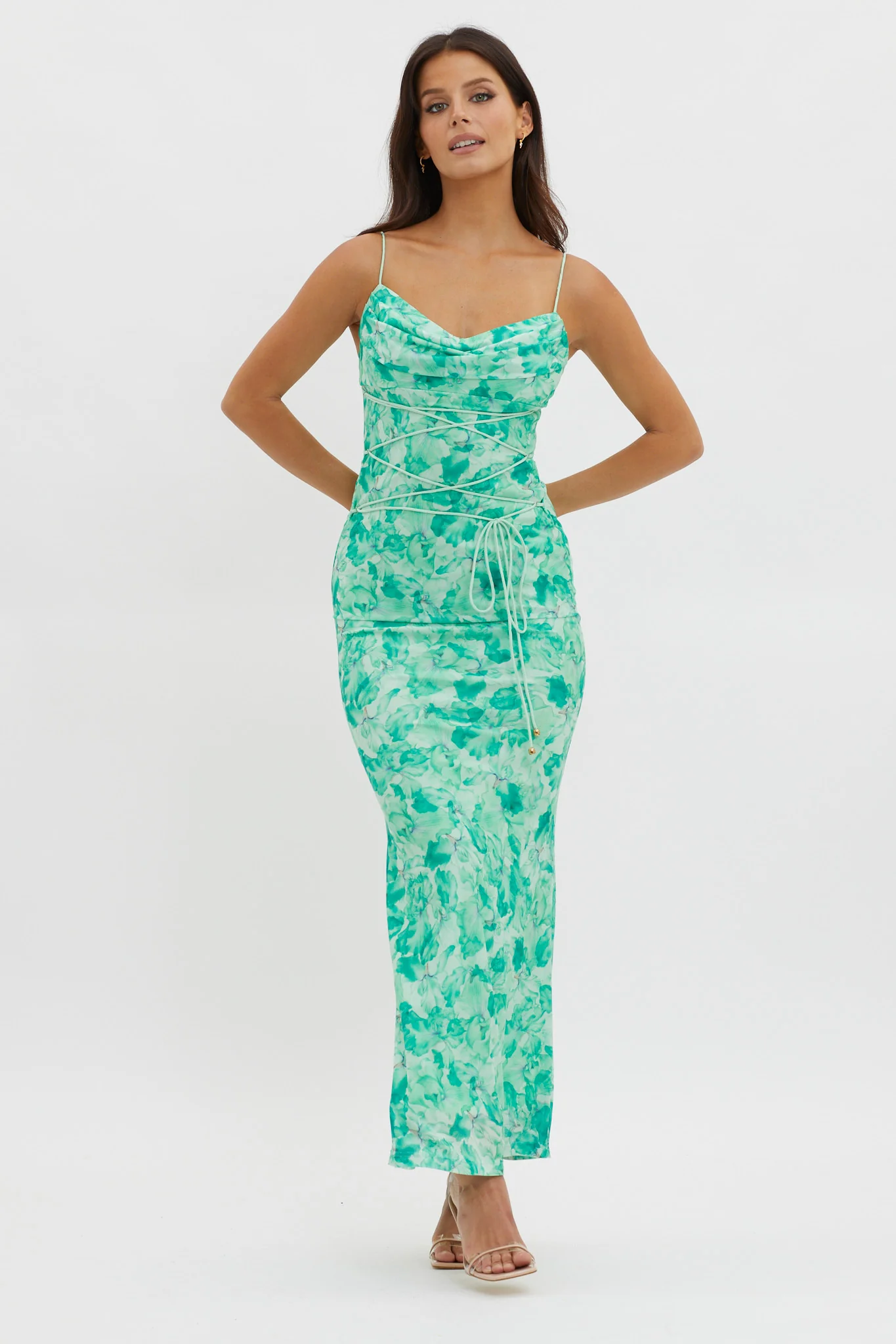Teava Laced Waist Maxi Dress Orchid Green