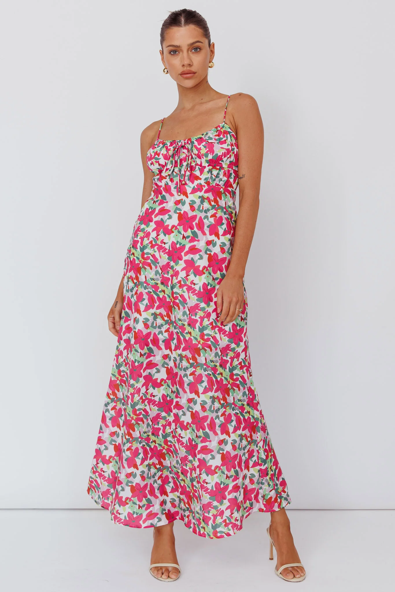 Solstice Noon Tied Bust Midi Dress Print Pink