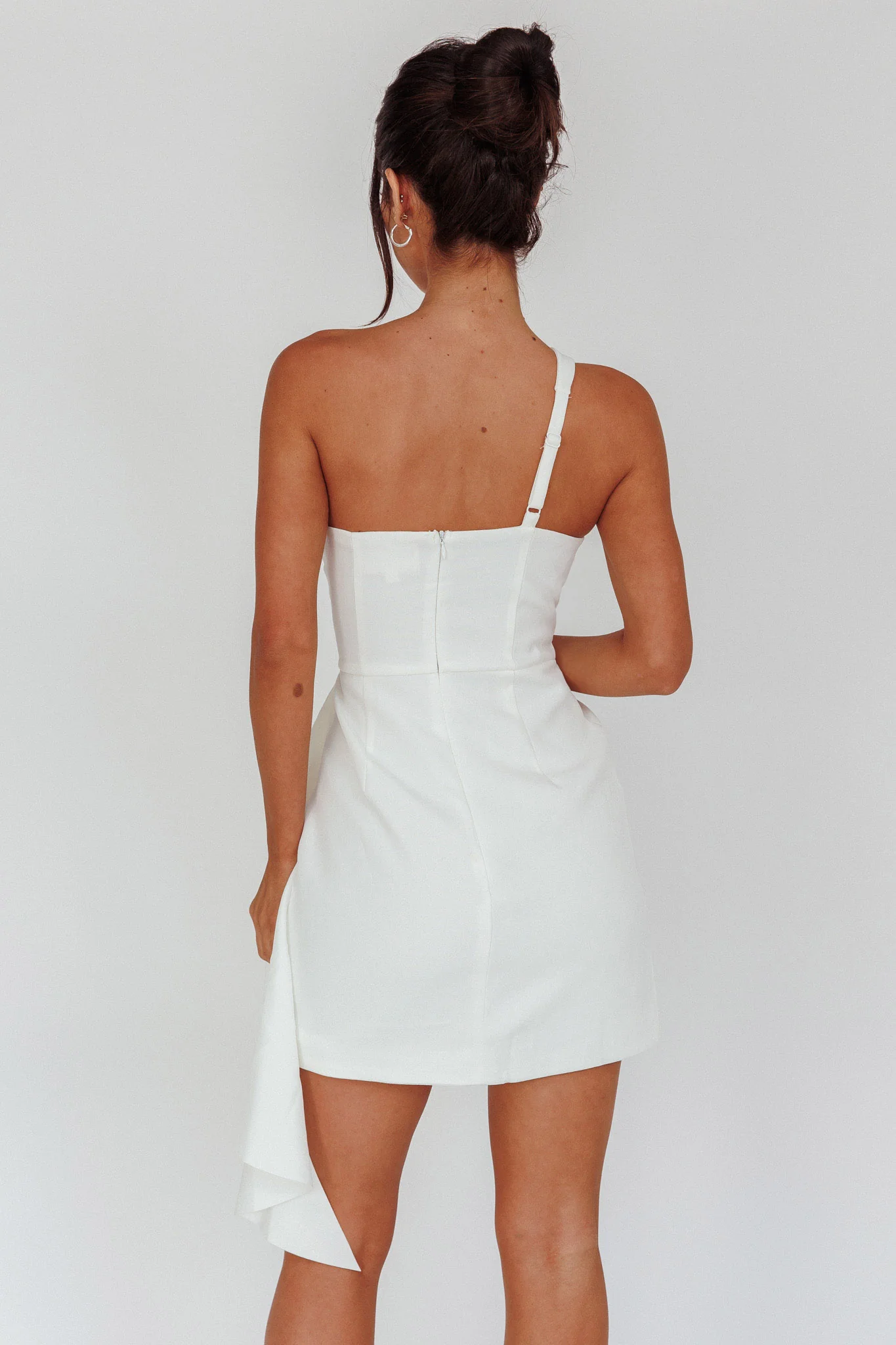 Lilleth One Shoulder Frill Feature Mini Dress White