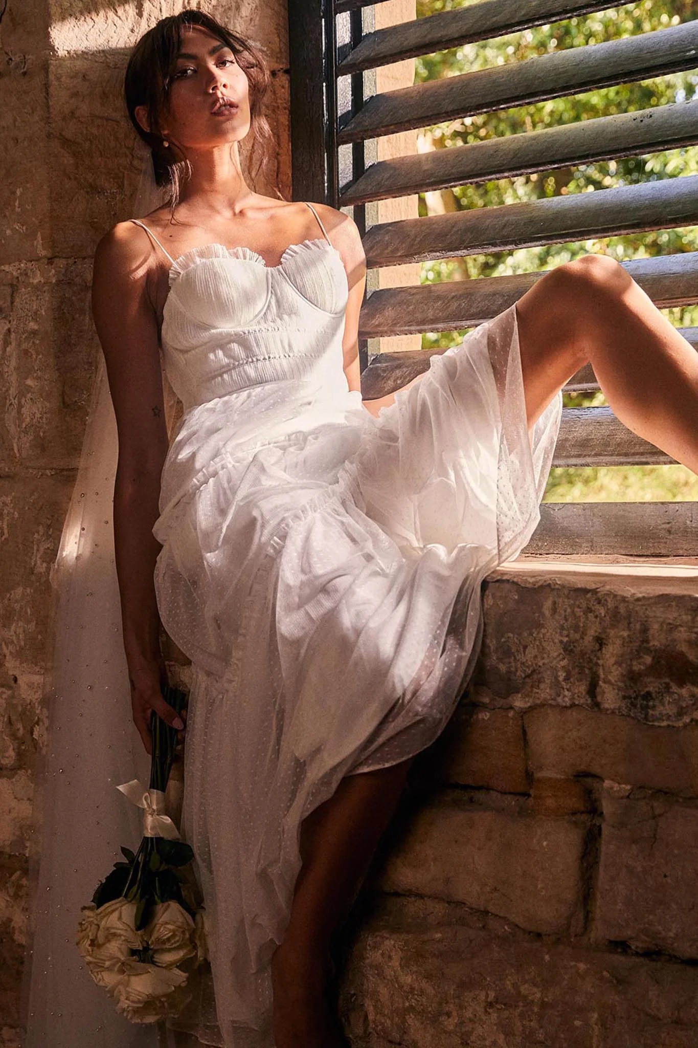 Calla Sweetheart Neckline Hail Spot Midi Dress White