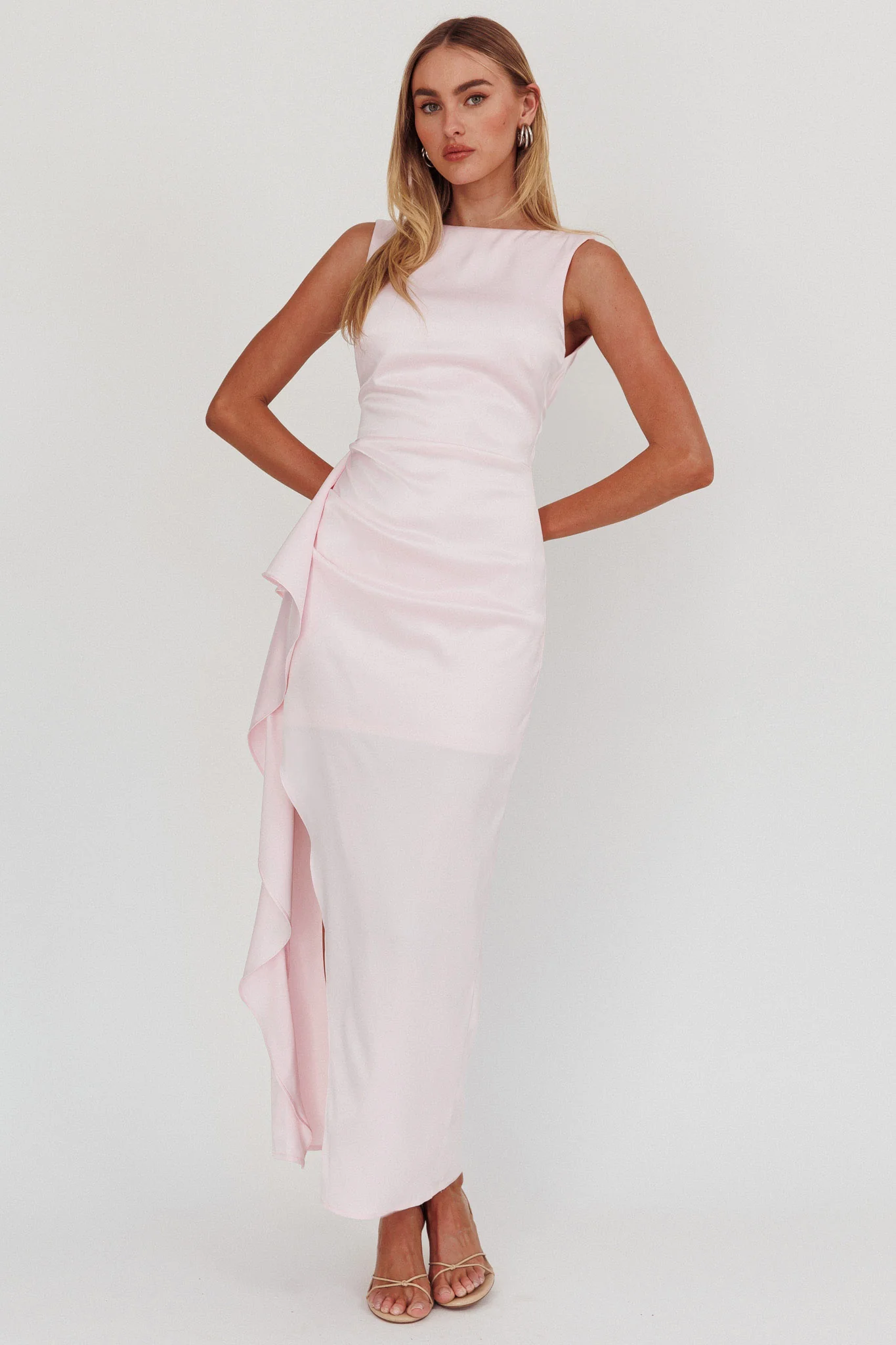 Kamillia Boat Neck Split Maxi Dress Ice Pink