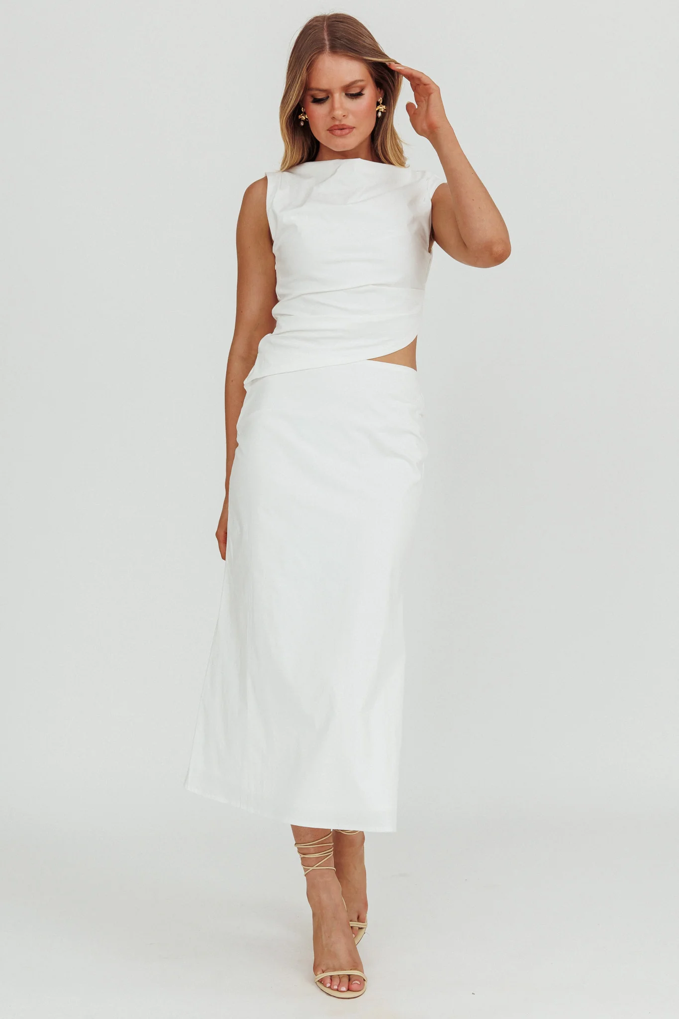 Lorely Boat Neck Cut Out Midi Dress White