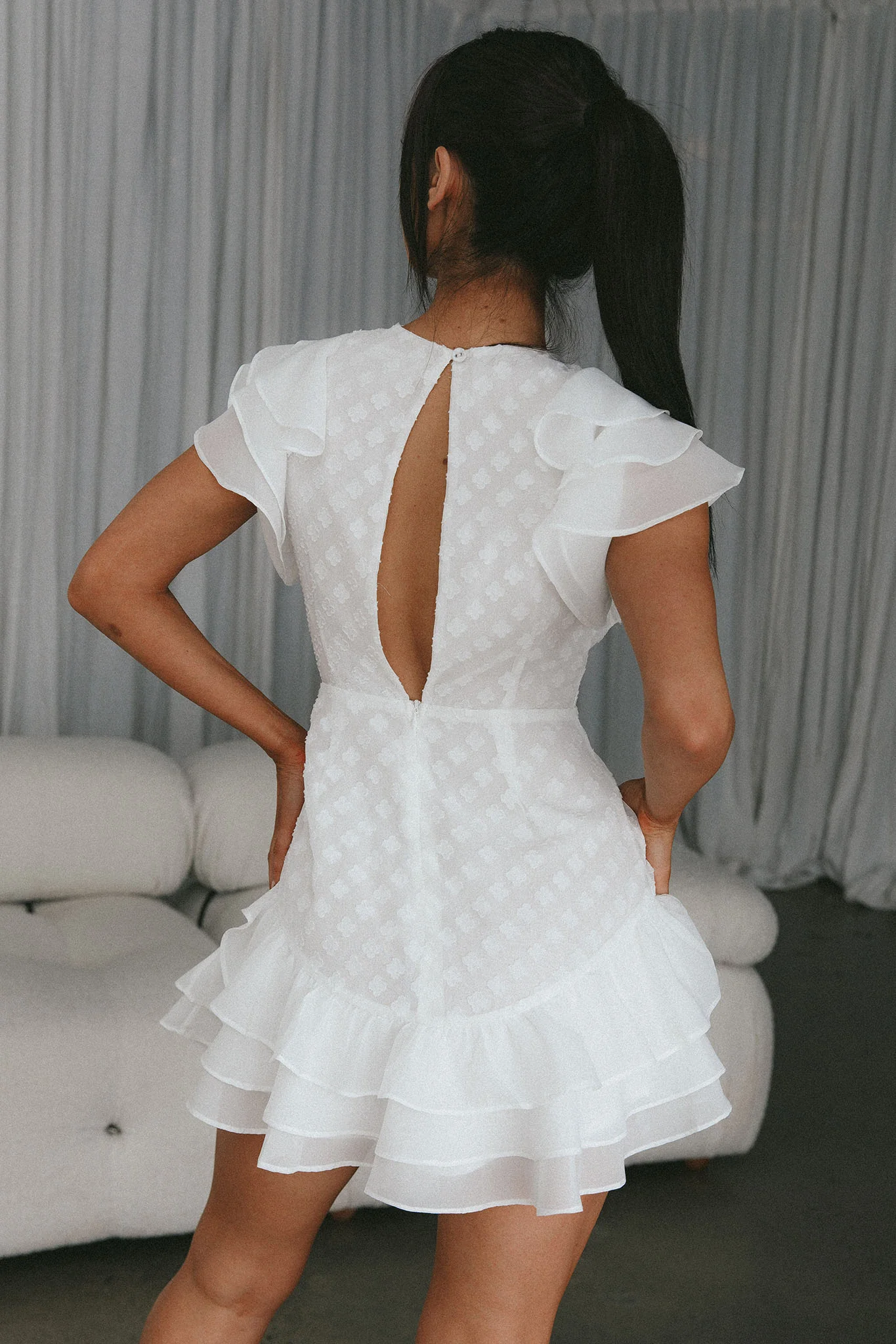 Destined To Be Ruffle Mini Dress Textured White