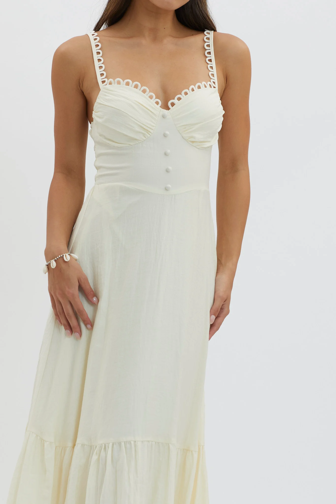 Golden Suns Scallop Trim Midi Dress Butter