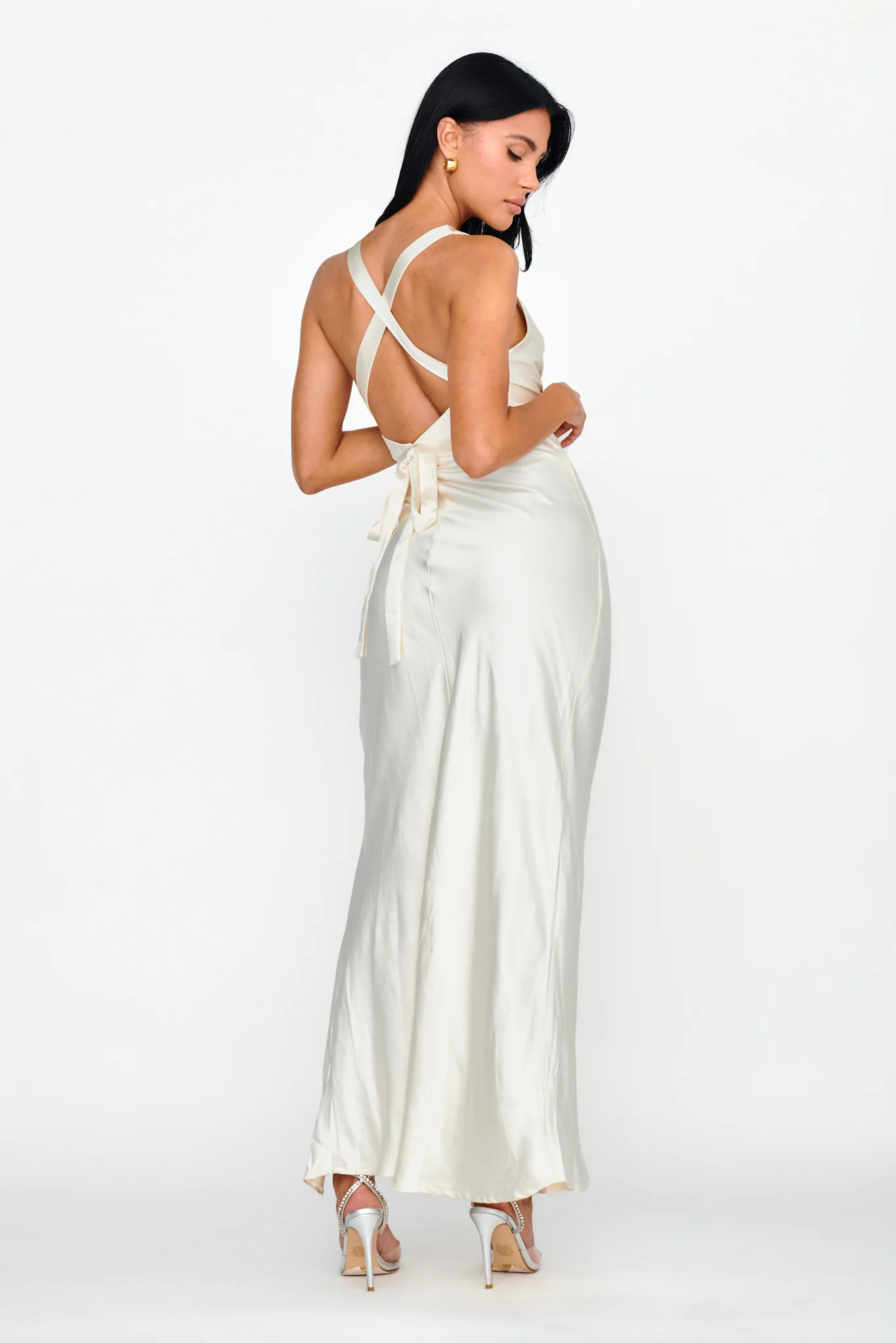 Midnight Sun Asymmetrical Strap Maxi Dress Oyster