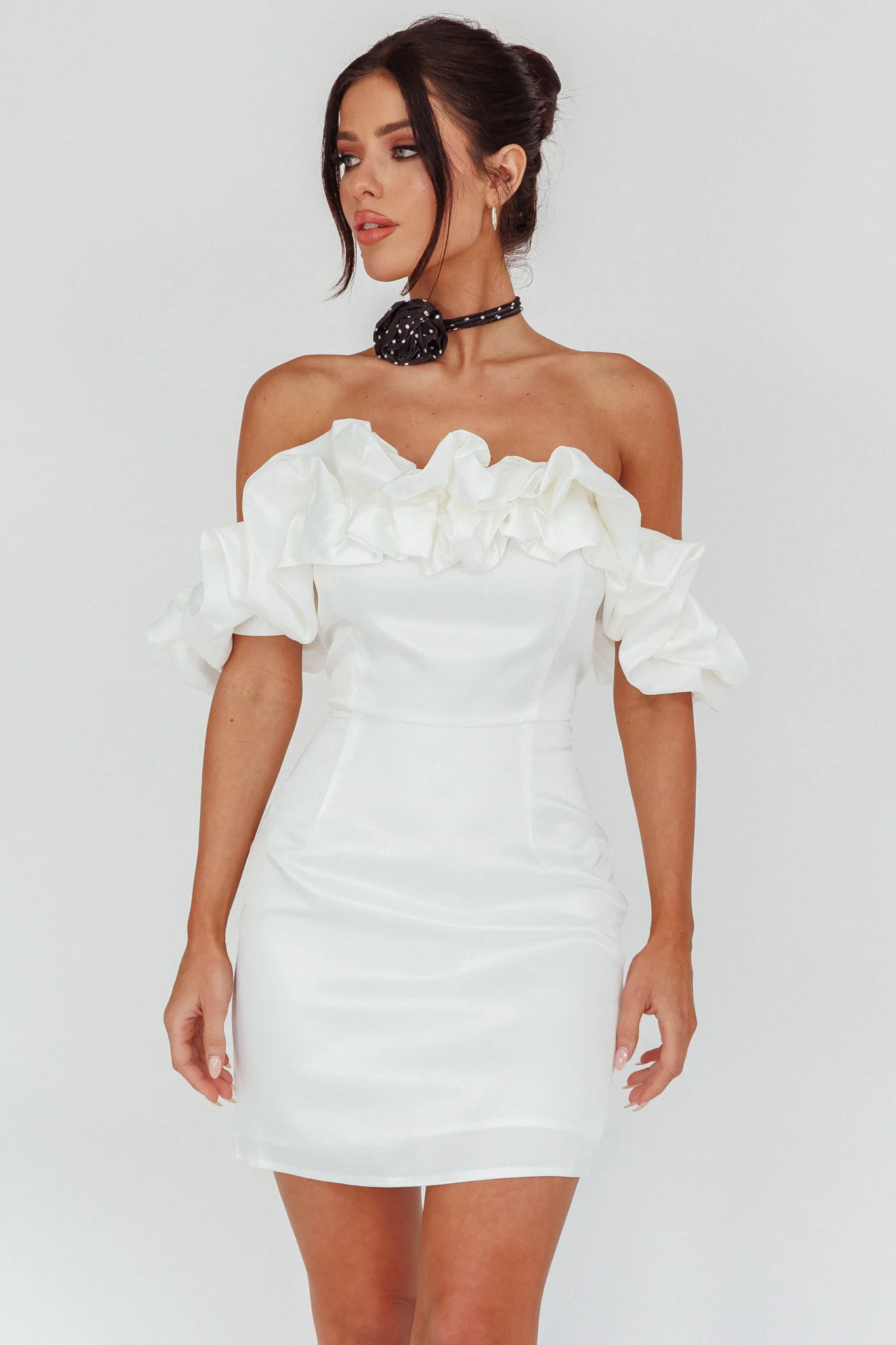 La Palma Off-Shoulder Mini Dress Off White