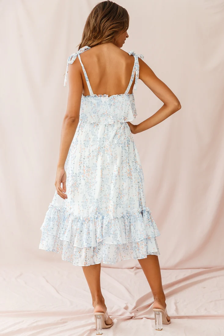 Maeve Shoulder Tie Layered Ruffle Dress White