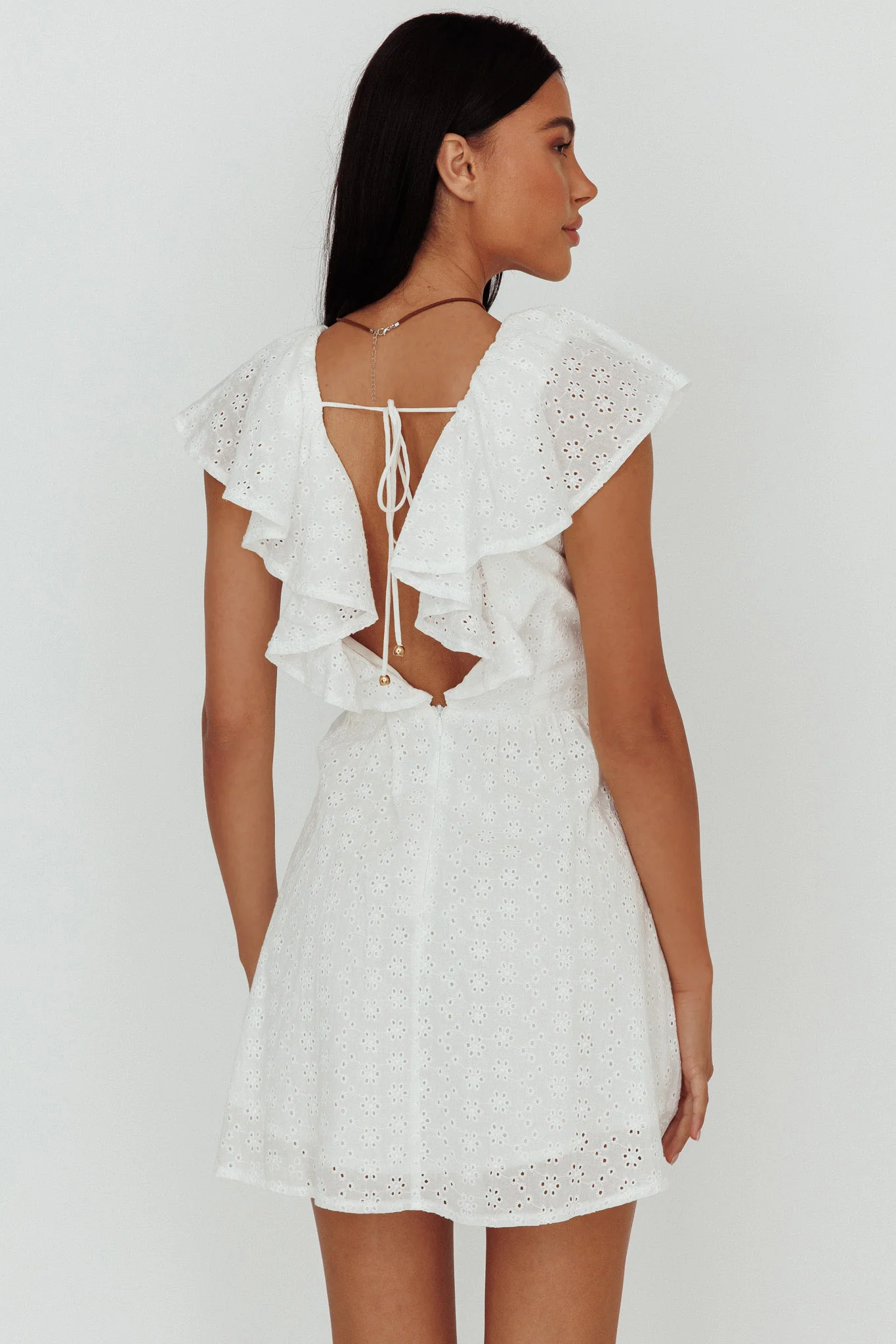 Kiarah Eyelet Ruffle Mini Dress White