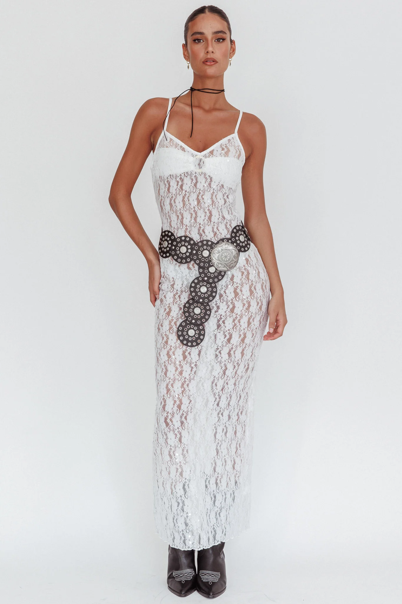 Take It Slow Lace Sequin Maxi Dress White