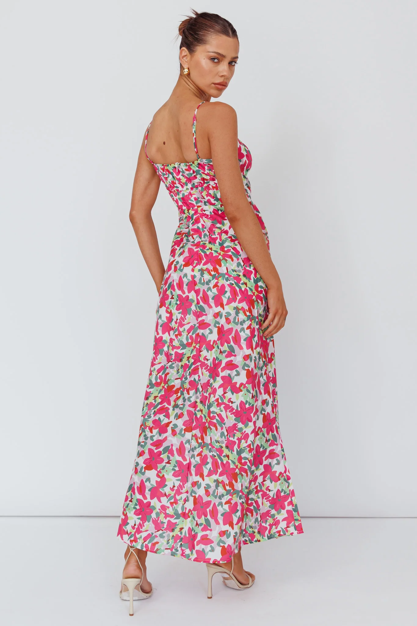 Solstice Noon Tied Bust Midi Dress Print Pink