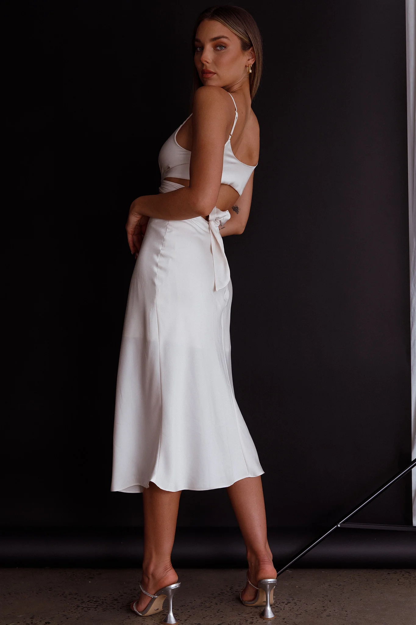 Dance With Me Crossover Bust Midi Dress Ivory