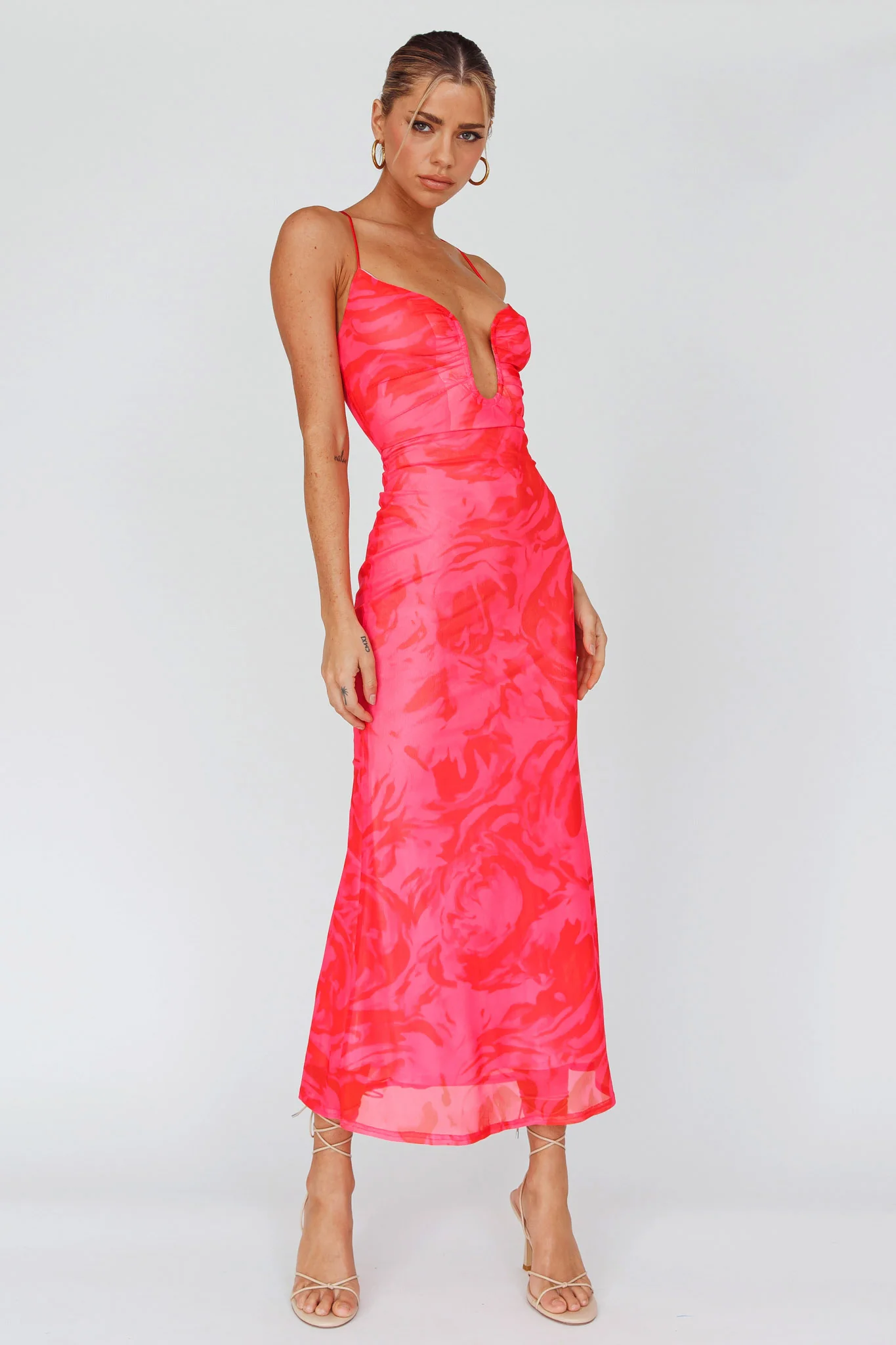 Nouveau U-Neckline Midi Dress Marbled Pink