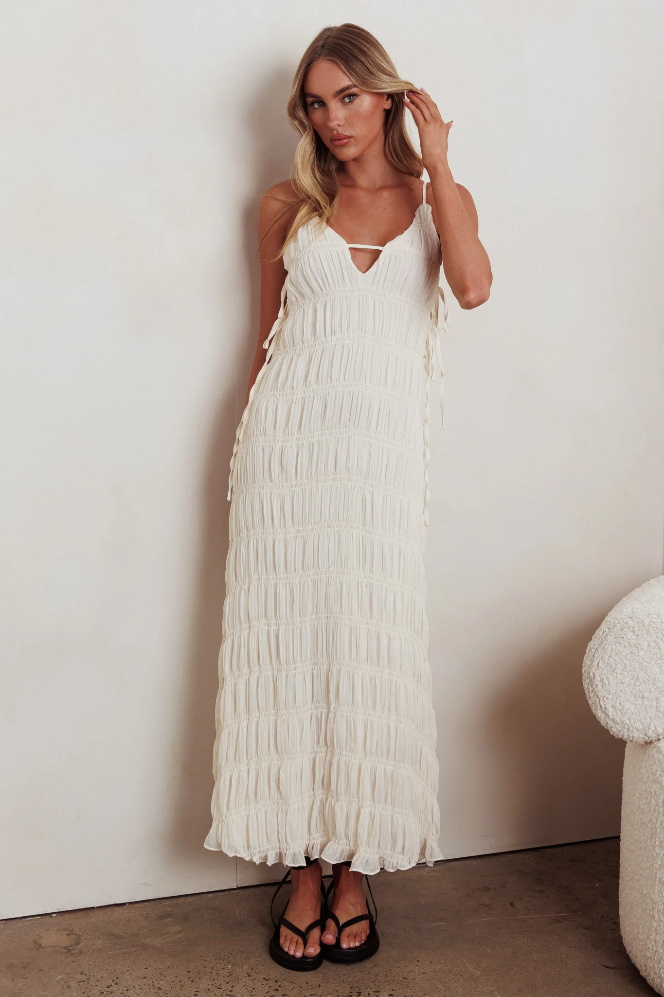 One To Watch Side Tie Maxi Dress Oat