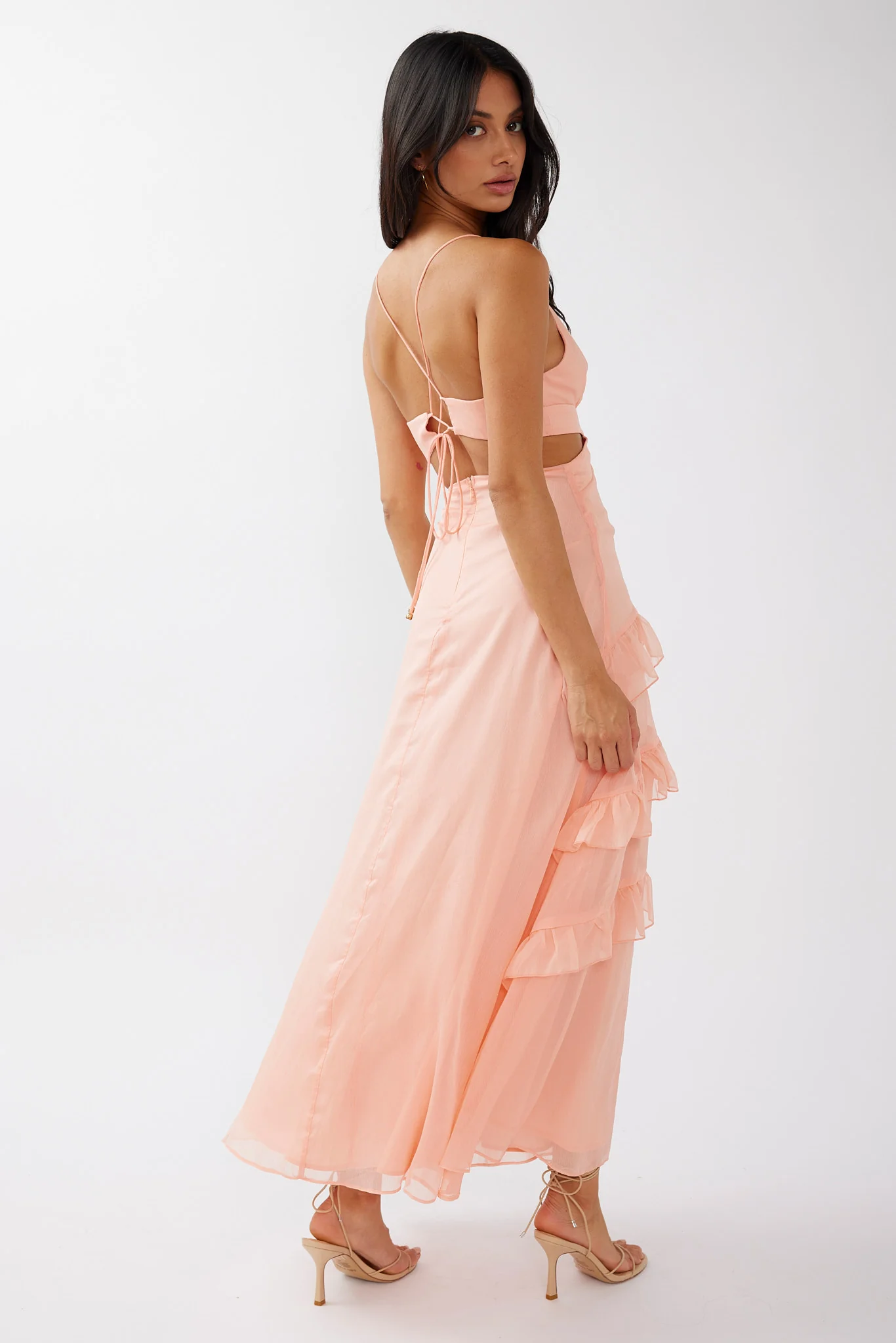 Joss Ruffle Trim Cut-Out Dress Rose