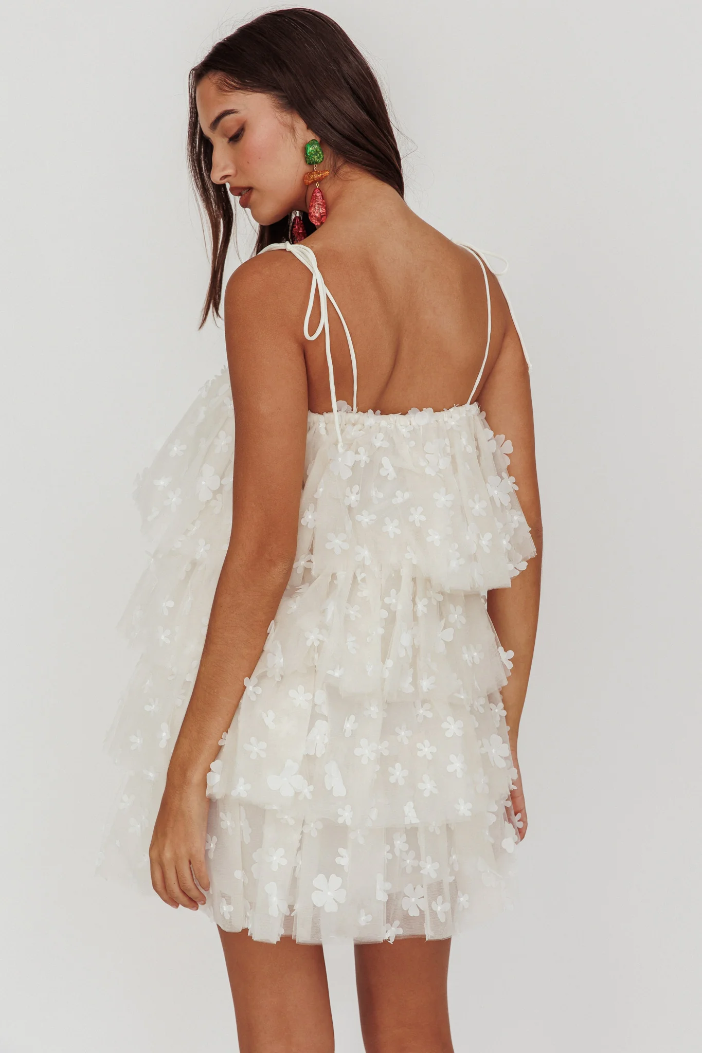 Tomorrow Tiered Ruffle Mini Dress Cream