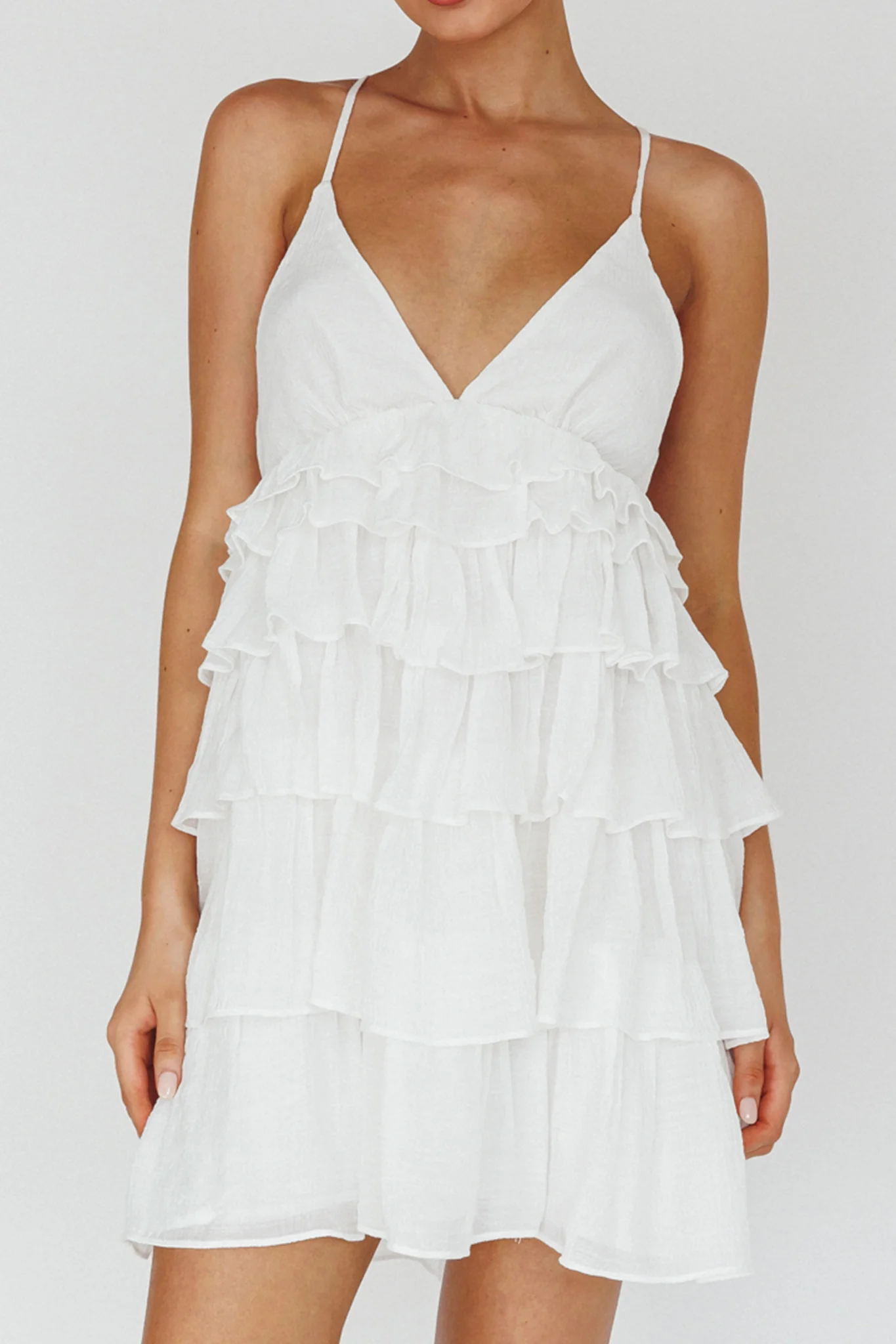 Dellia Tiered Ruffle Mini Dress Off White
