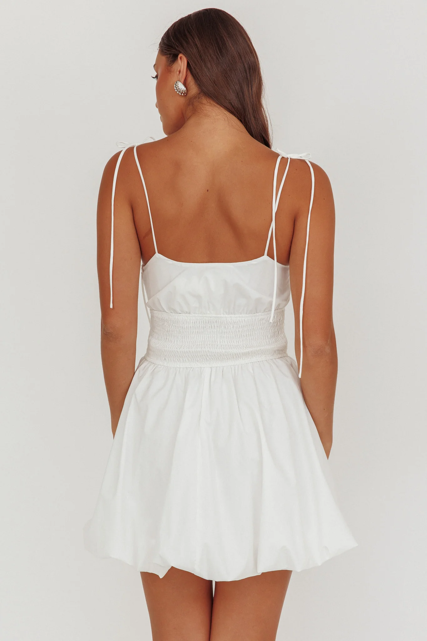 Like Art Tied Shoulder Bubble Mini Dress White