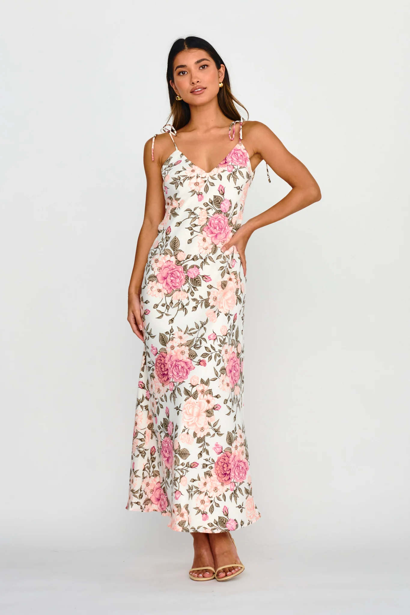 Florenze Tied Shoulder Dress Floral Pink