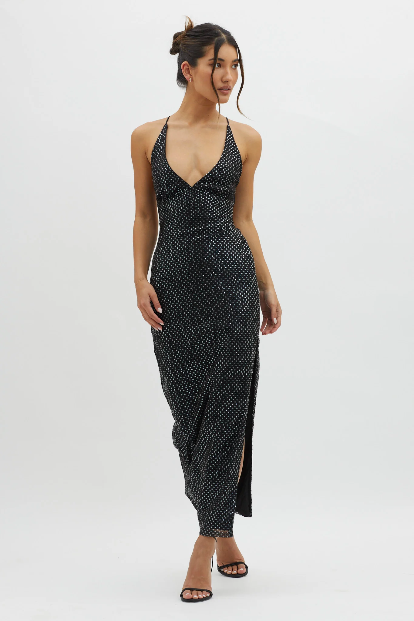 Alysia Plunging Halterneck Maxi Dress Black