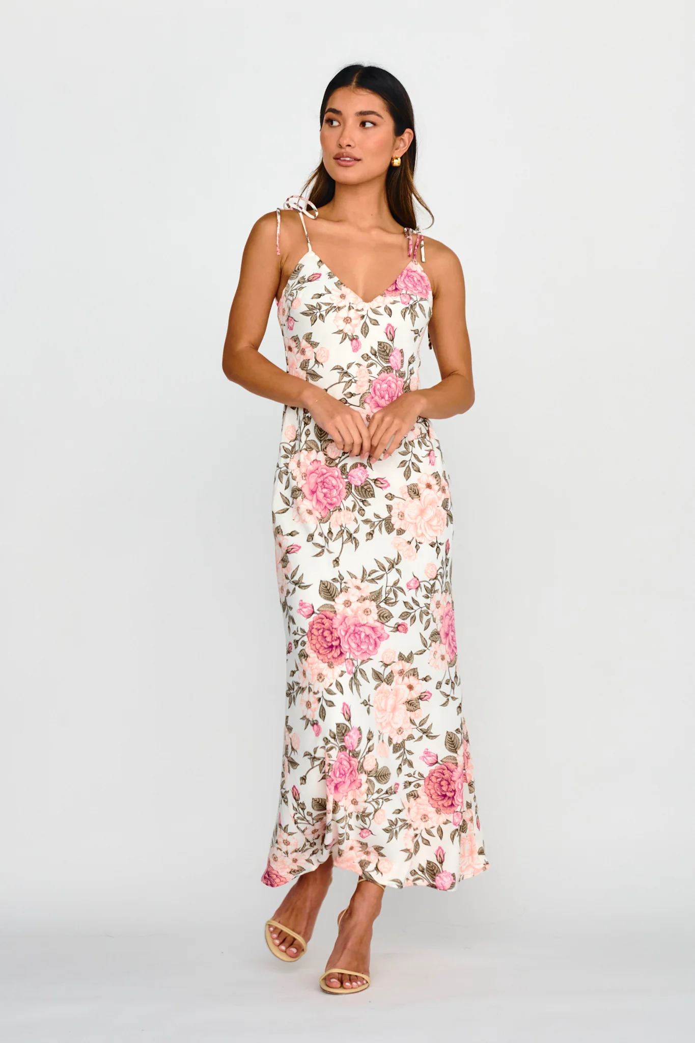 Florenze Tied Shoulder Dress Floral Pink