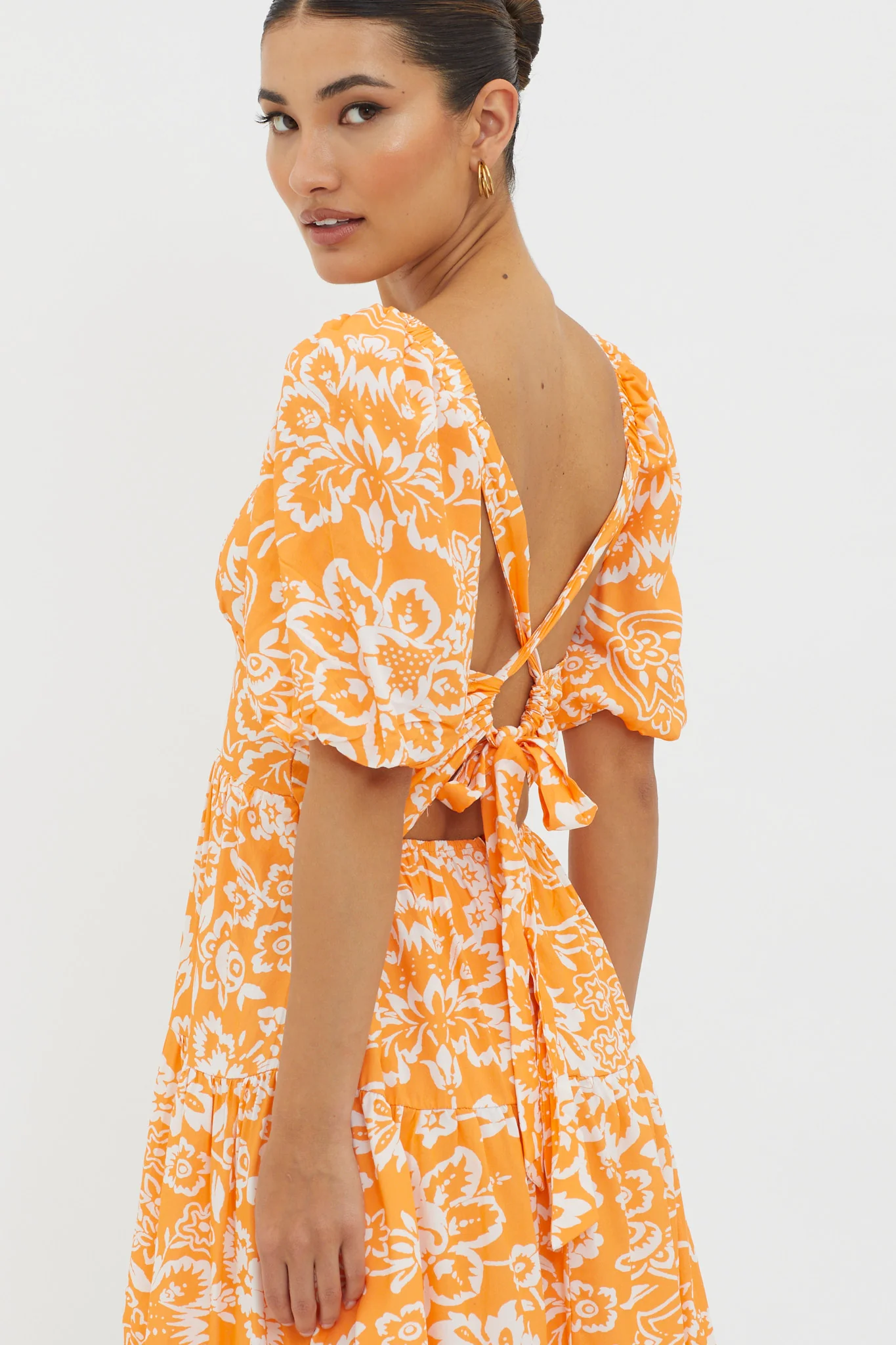 Madrid Summer Tied Back Mini Dress Print Orange