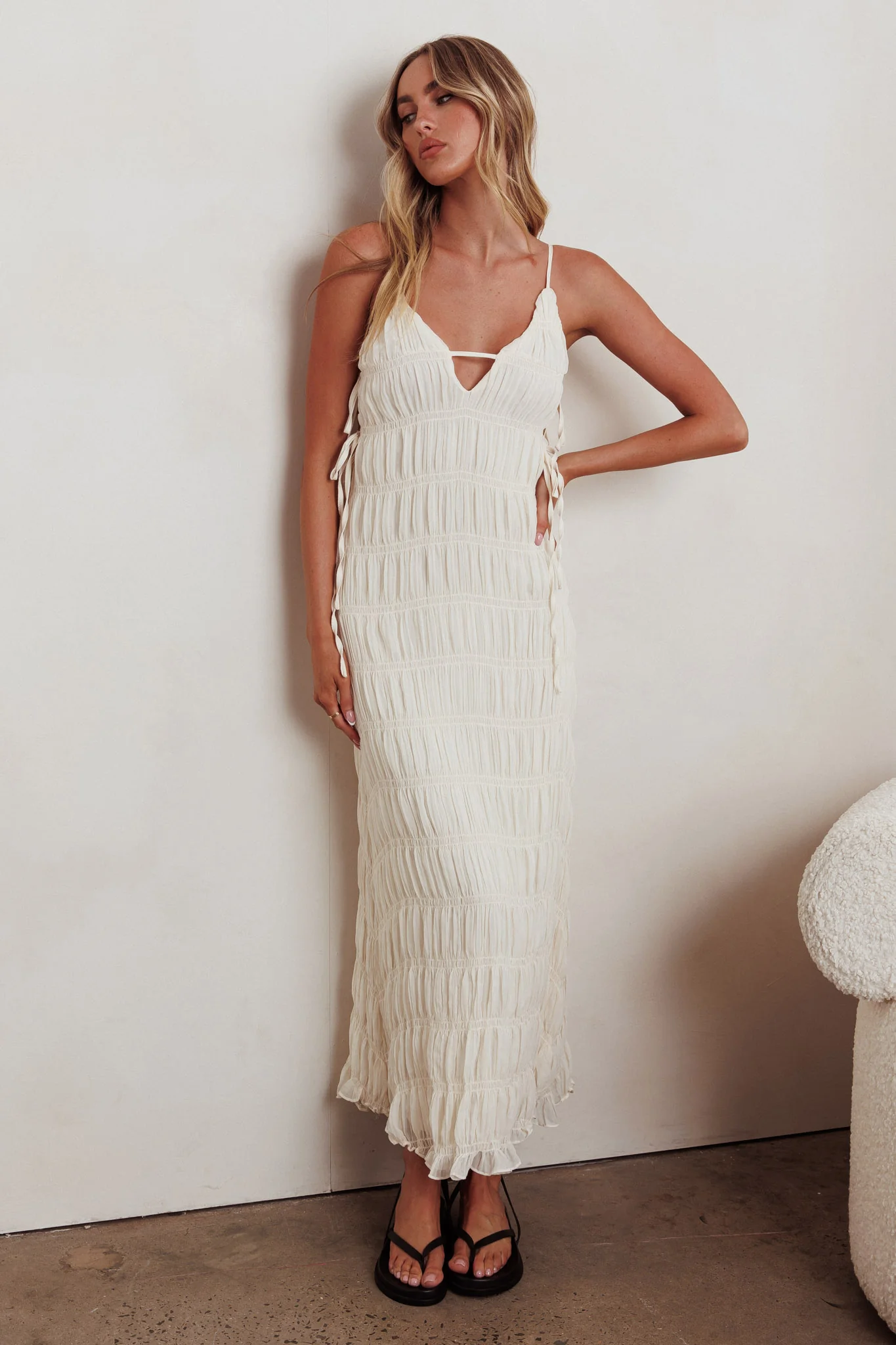 One To Watch Side Tie Maxi Dress Oat