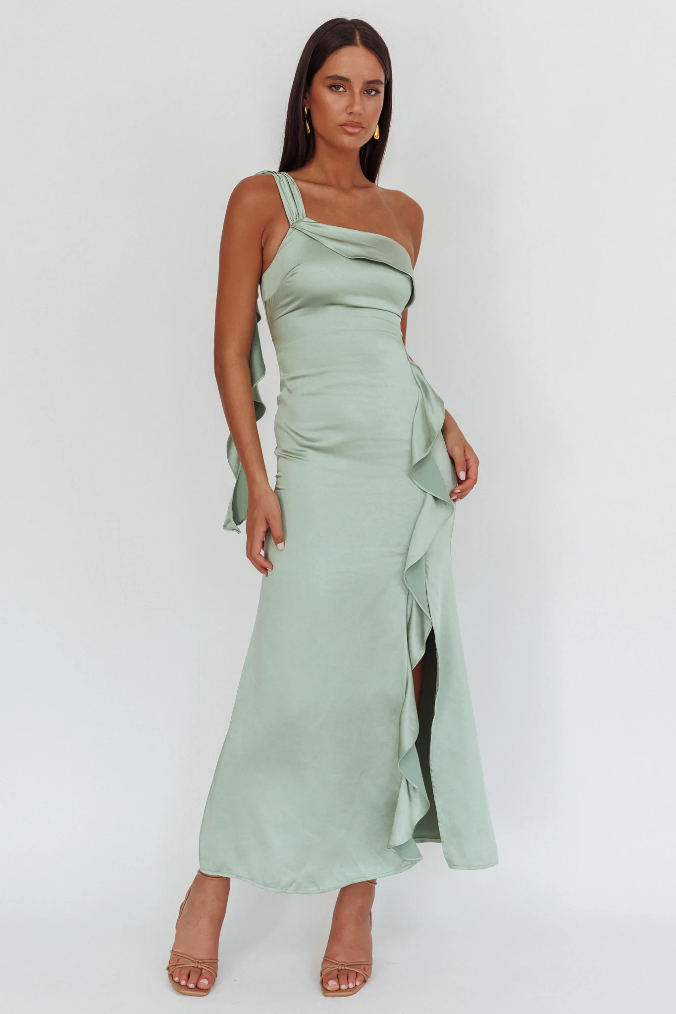 Carmel One-Shoulder Split Maxi Dress Sage