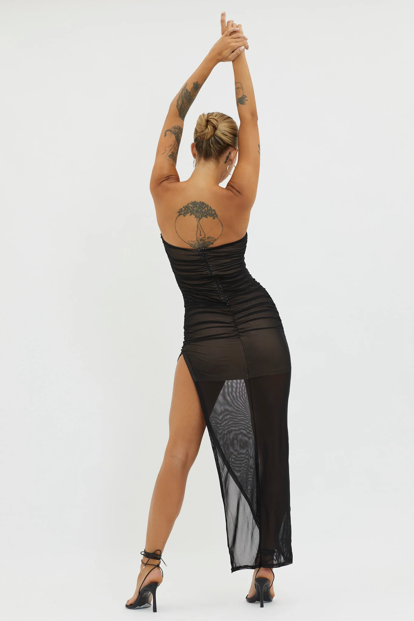 LA Nights Strapless Sheer Midi Dress Black/Nude