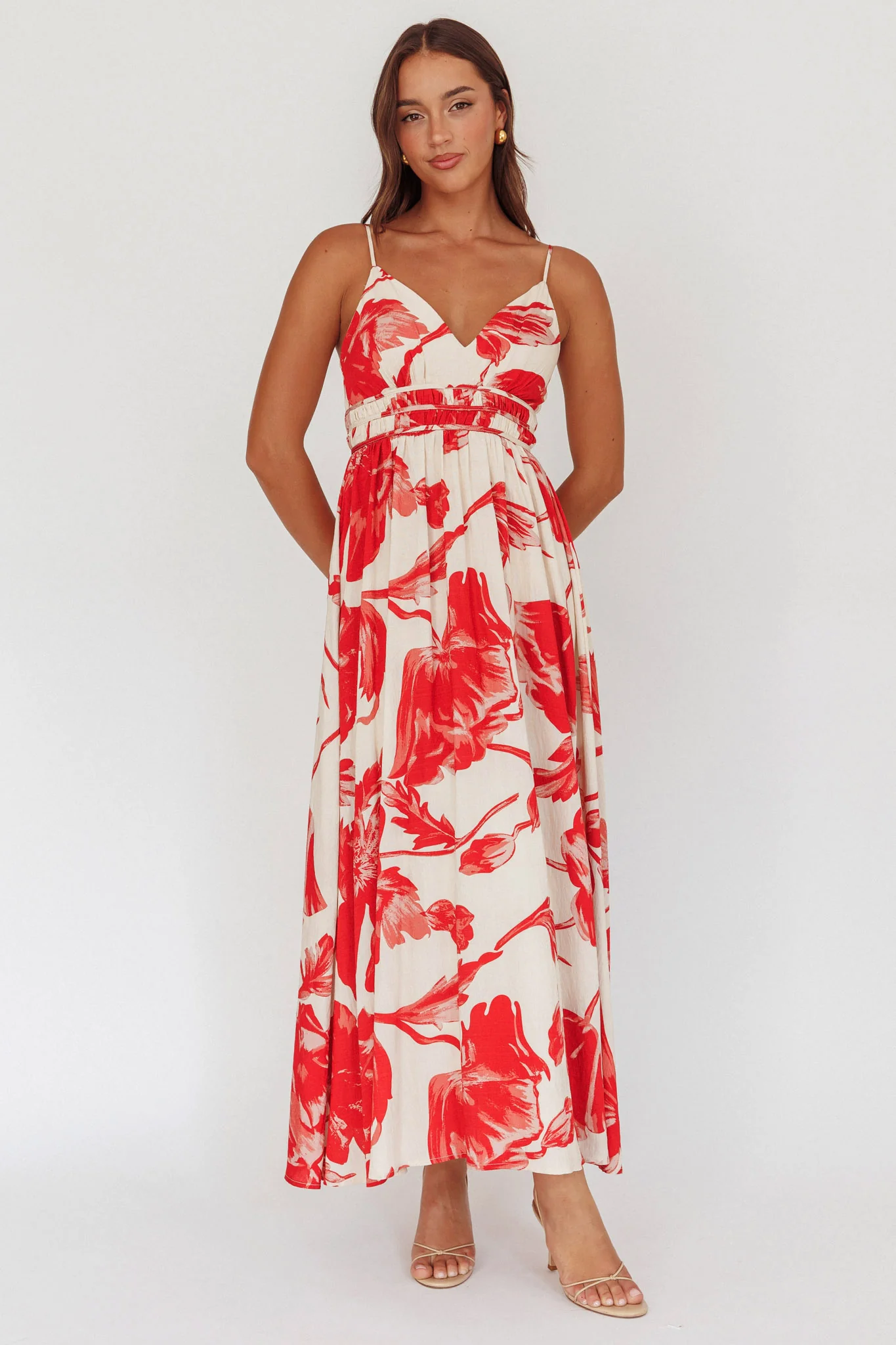 Sunny Afternoon Gathered Waist Maxi Dress Floral Pink