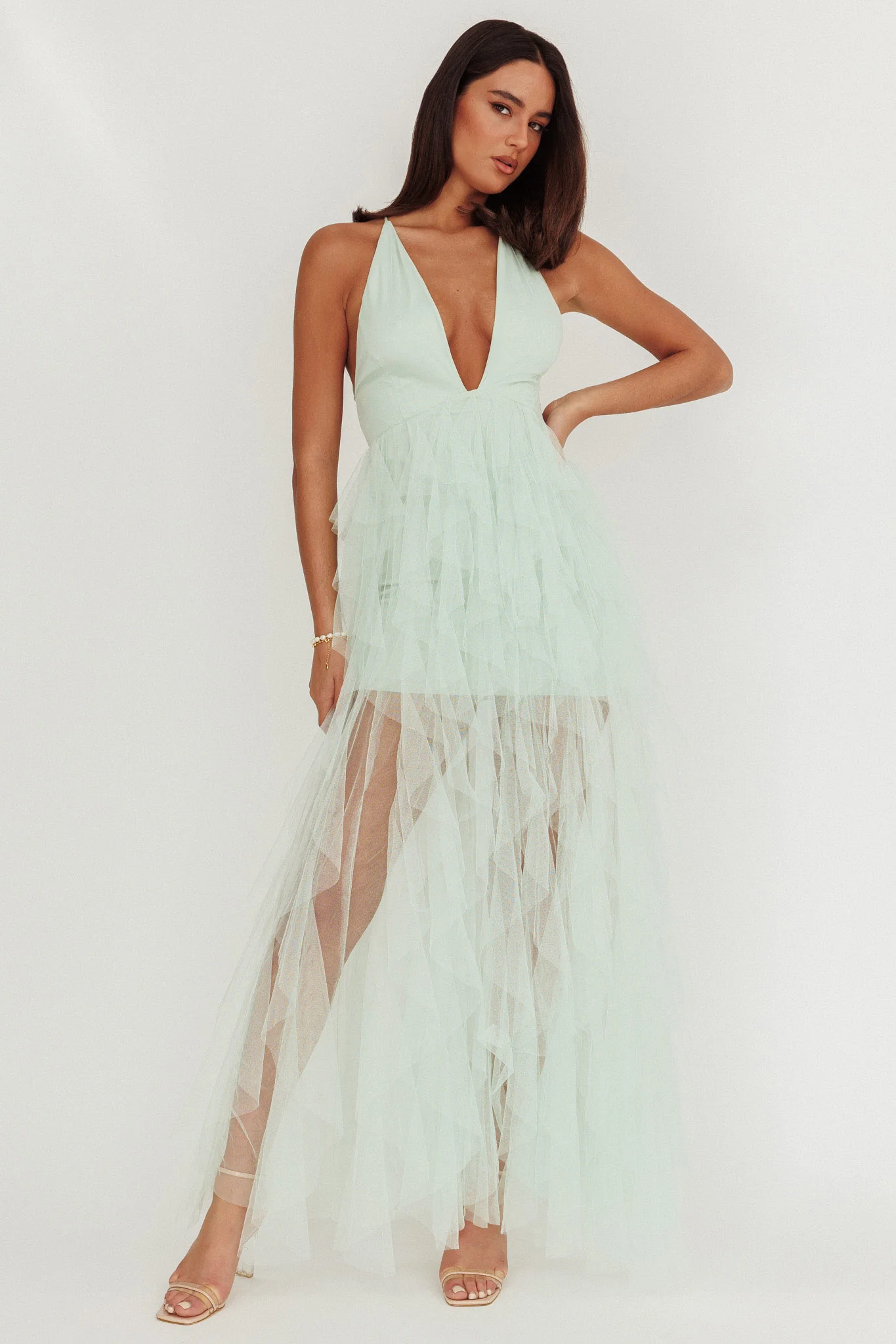 Auguste Cascading Frill Maxi Dress Mint