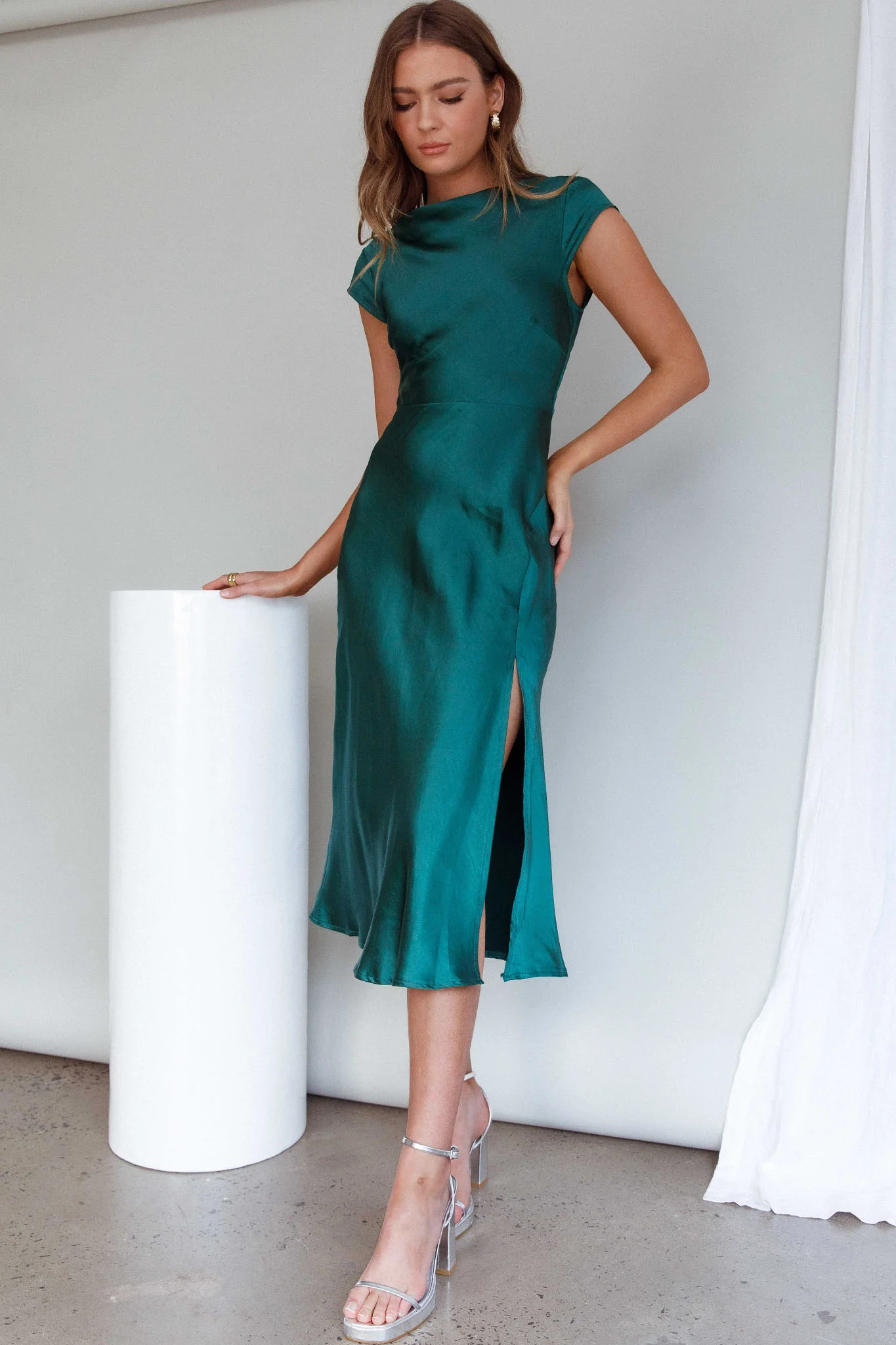 Lucinda Twist Back Midi Dress Jade