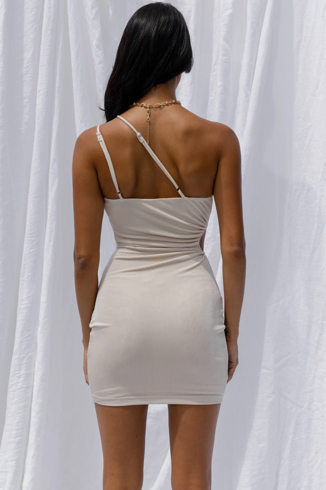 Dress Code One-Shoulder Keyhole Feature Mini Dress Oatmeal