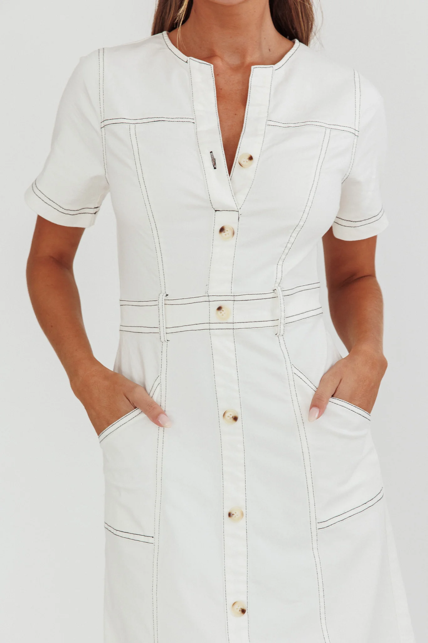 Aspen Love Front Pocket Midi Dress White