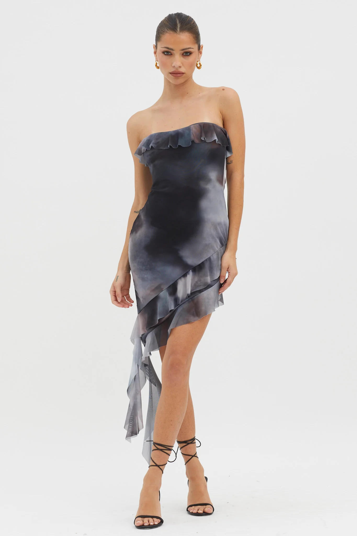 Won't Let Go Ruffle Trim Mini Dress Charcoal