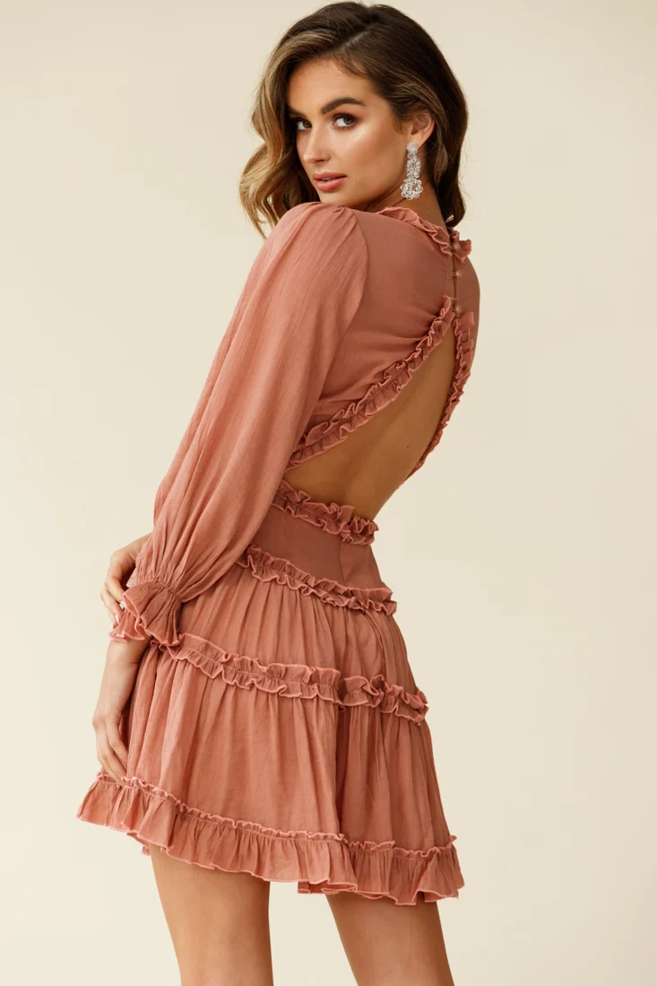Laney Cutout Back Balloon Sleeve Dress Rose