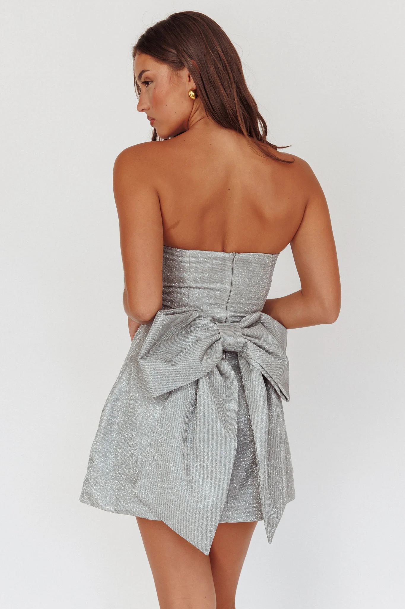 Melodic Bow Back Mini Dress Silver